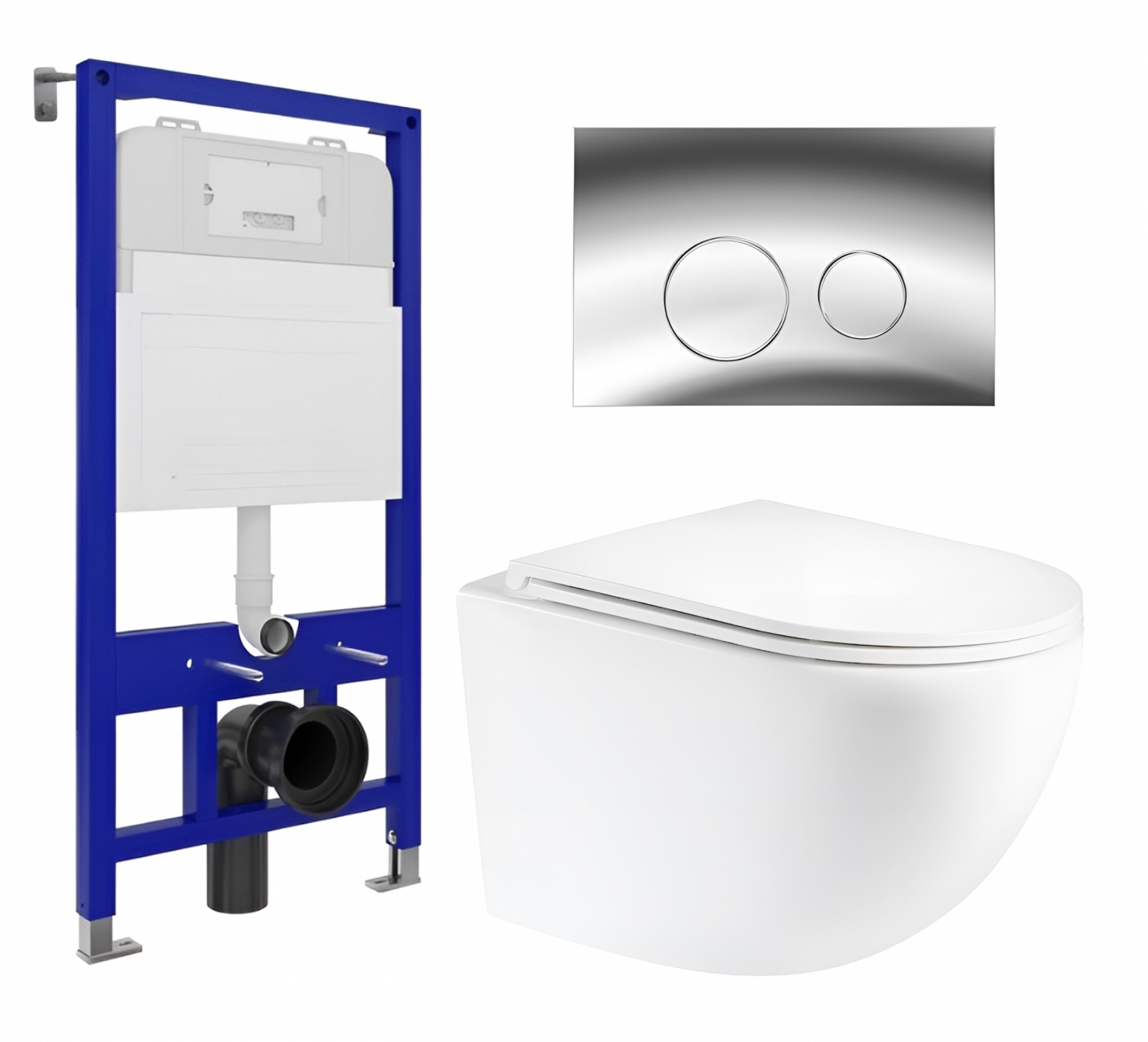 Изображение товара Комплект 3 в 1 инсталляция Enio Tecnico 52 Унитаз подвесной Unico округлый кнопка хром