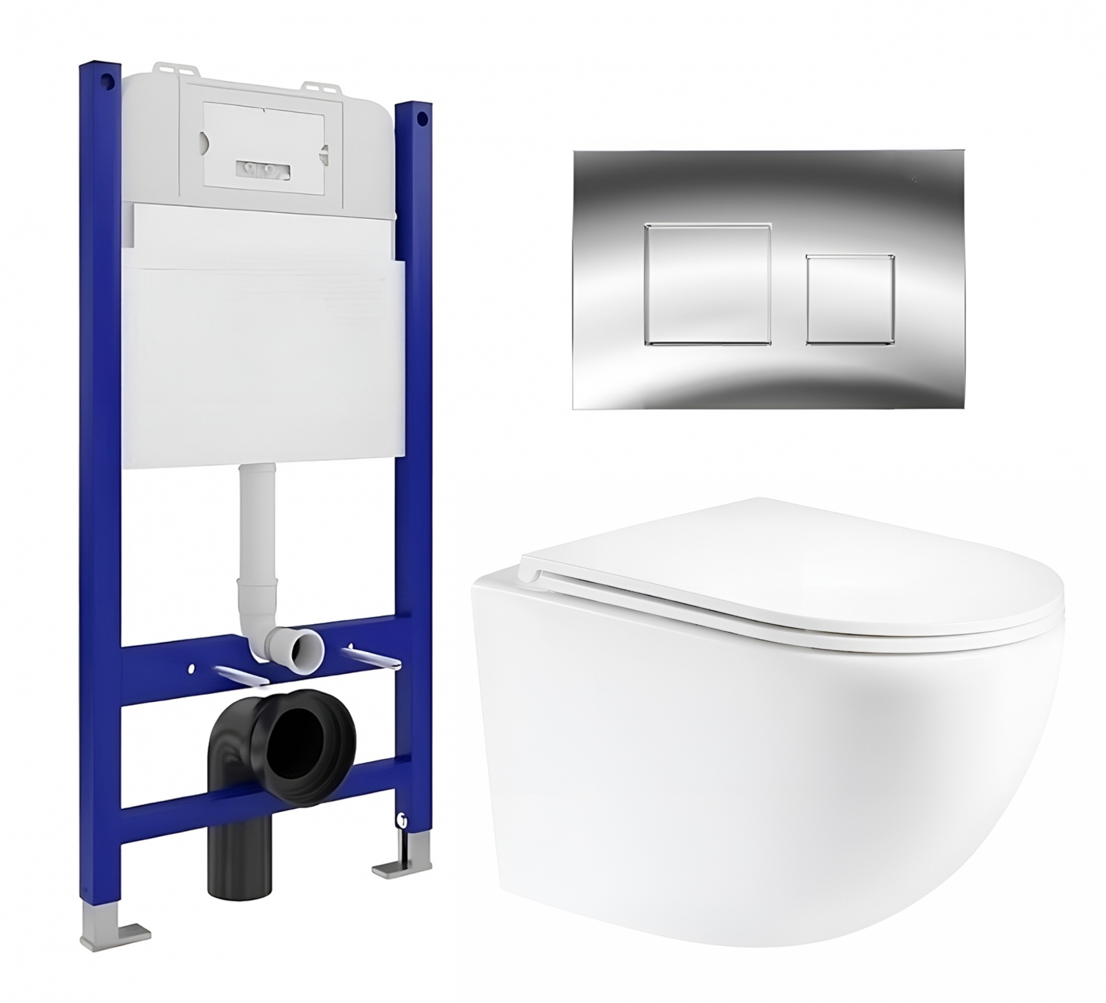 Изображение товара Унитаз подвесной ENIO Unico 50 кнопка хром Cubo, комплектация инсталляция