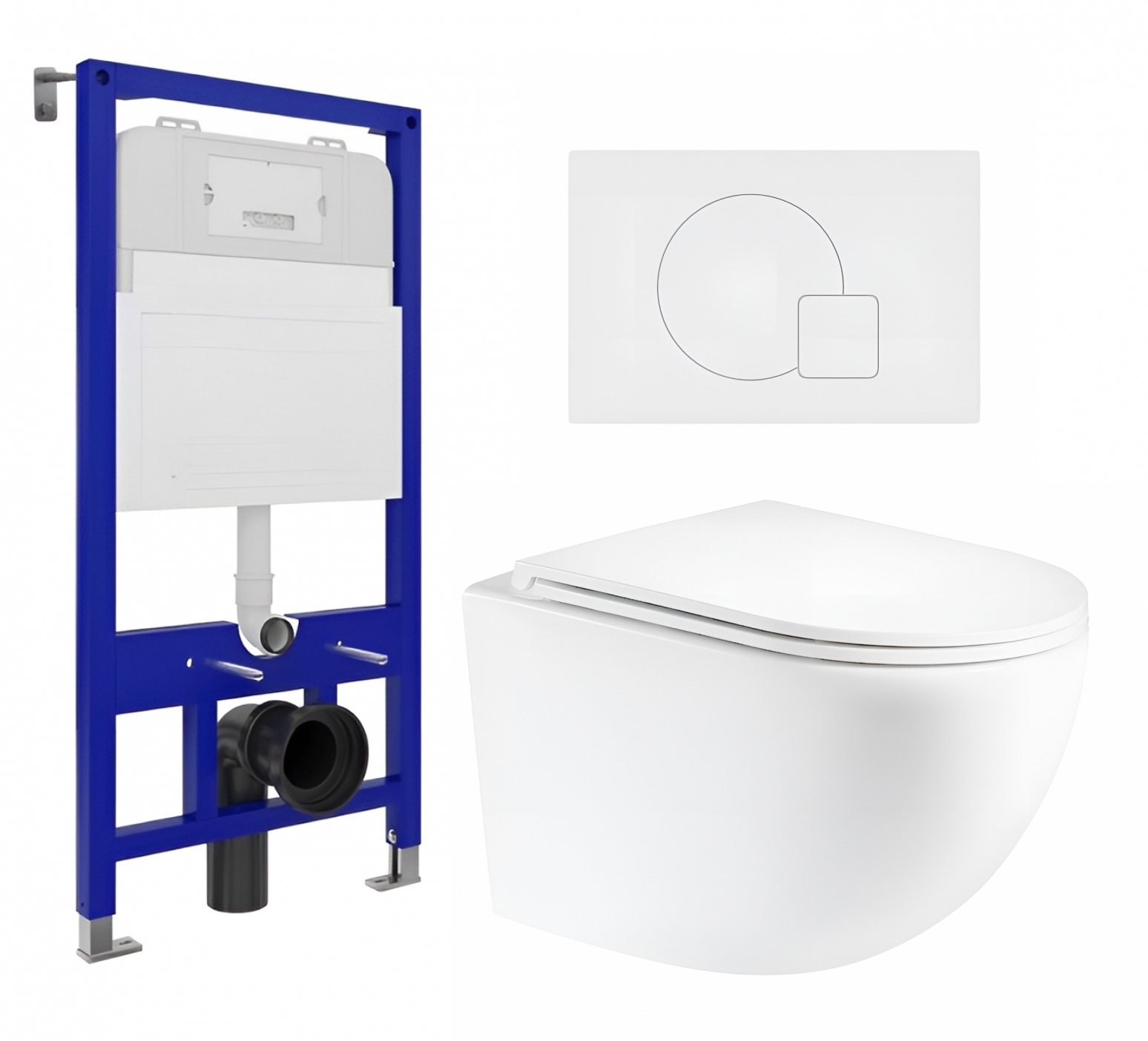 Изображение товара Комплект 3 в 1 инсталляция Enio Tecnico 52 Унитаз подвесной Unico округлый кнопка белая матовая 5