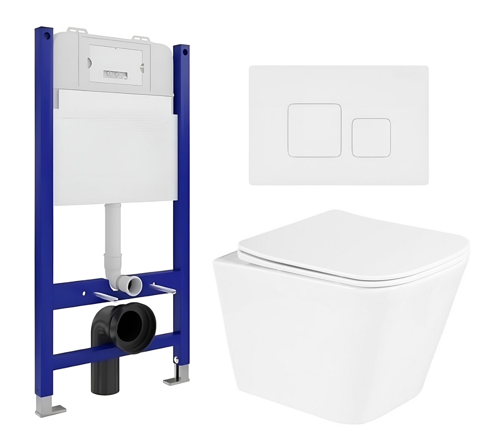 Изображение товара Комплект 3 в 1 инсталляция Enio Tecnico 50 + Унитаз подвесной BelBagno Due + кнопка белая матовая5