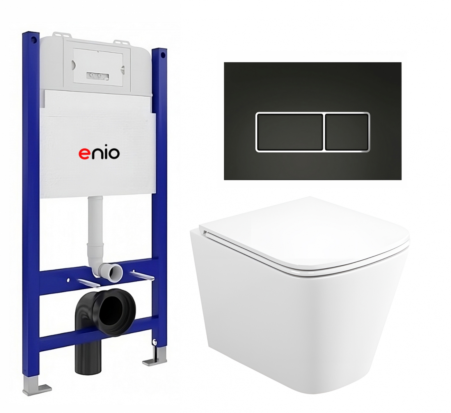 Изображение товара Комплект 3 в 1 инсталляция Enio Tecnico 50 EN8050050 унитаз подвесной Binario EN4215896 кнопка черная/хром Rettangolo