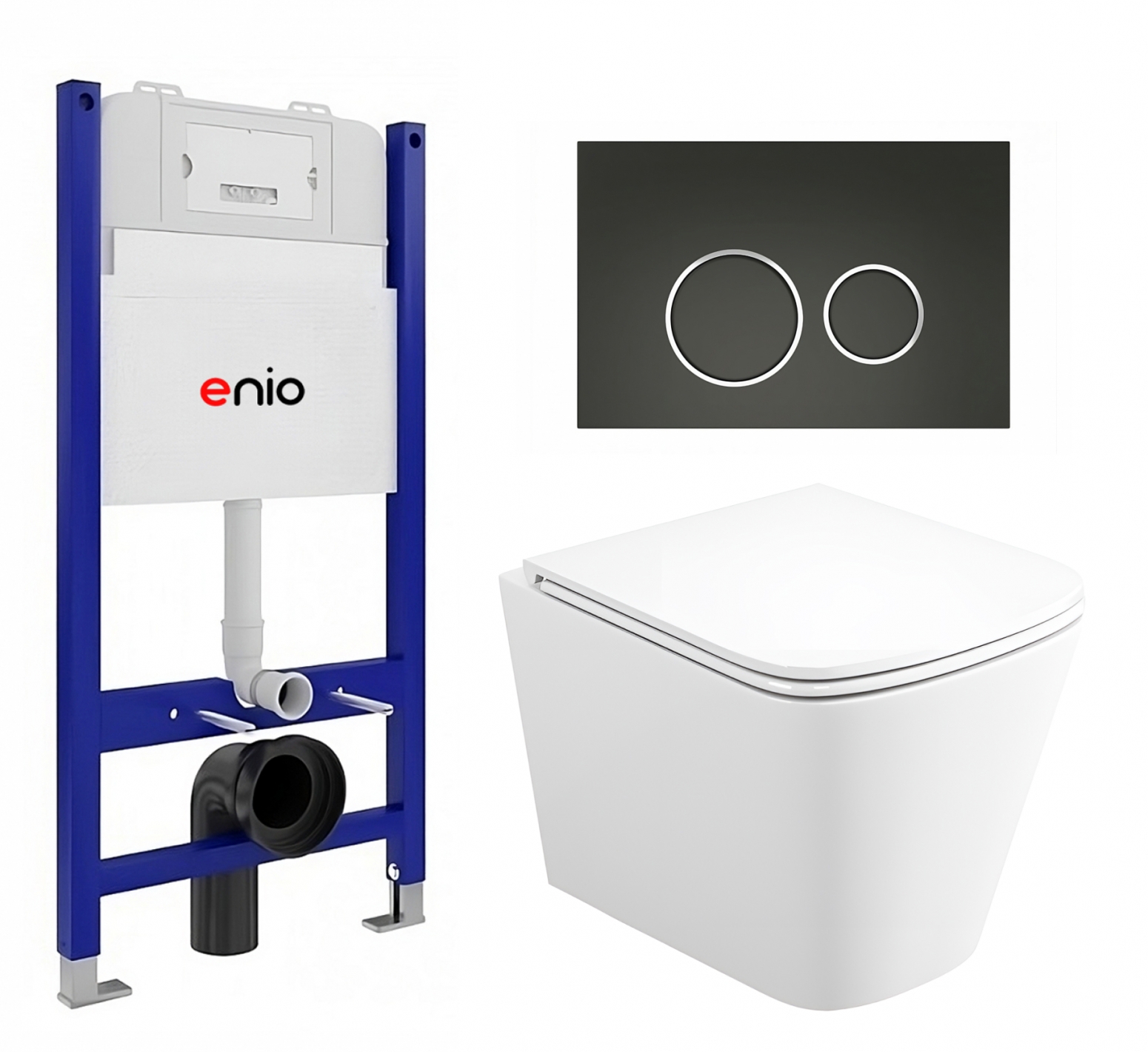 Изображение товара Комплект 3 в 1 инсталляция Enio Tecnico 50 EN8050050 унитаз подвесной Binario EN4215896 кнопка черная/хром Rotondo