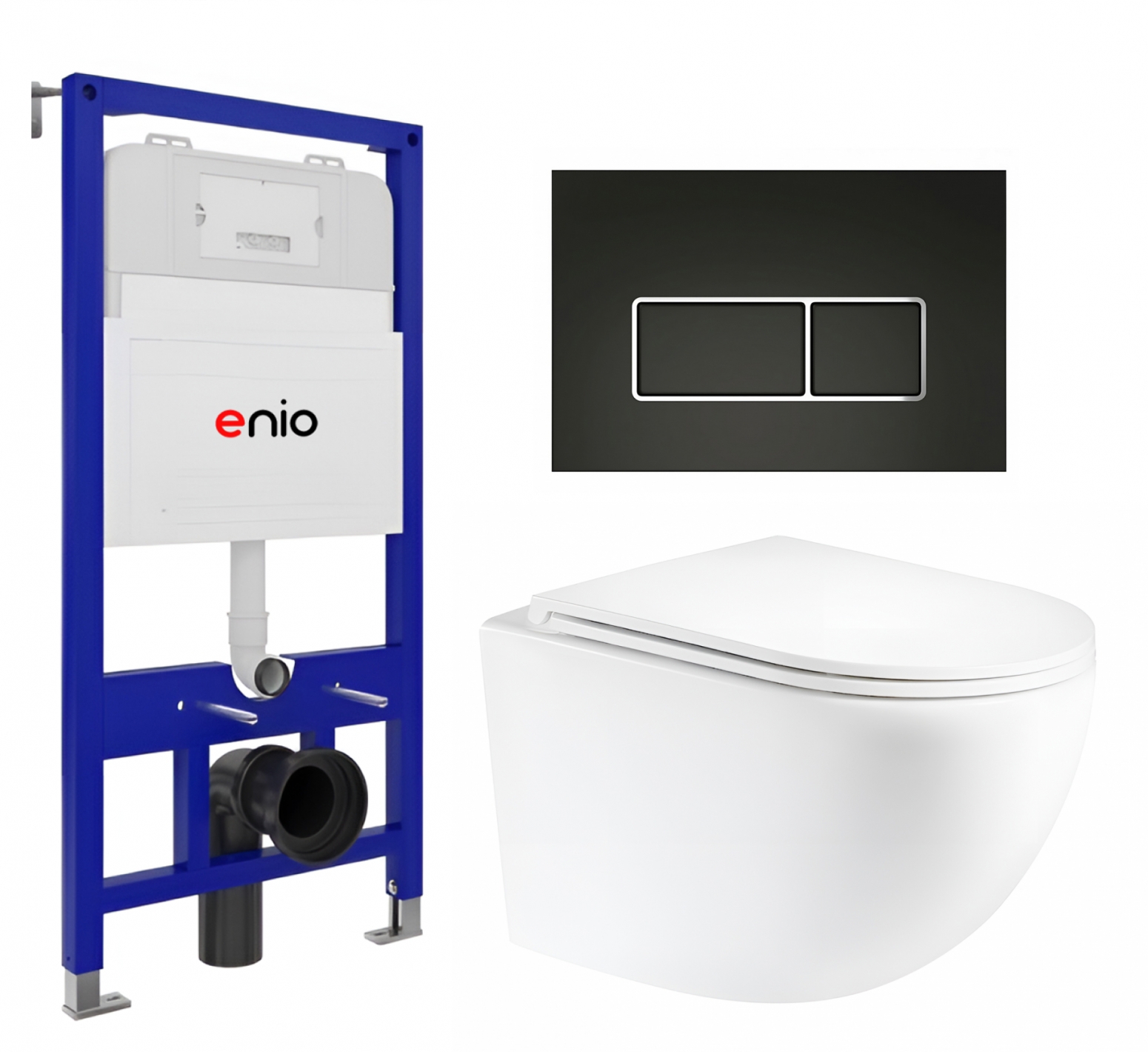 Изображение товара Комплект 3 в 1 инсталляция Enio Tecnico 52 EN8050052 унитаз подвесной Unico EN3103895 кнопка черная окантовка хром Rettangolo