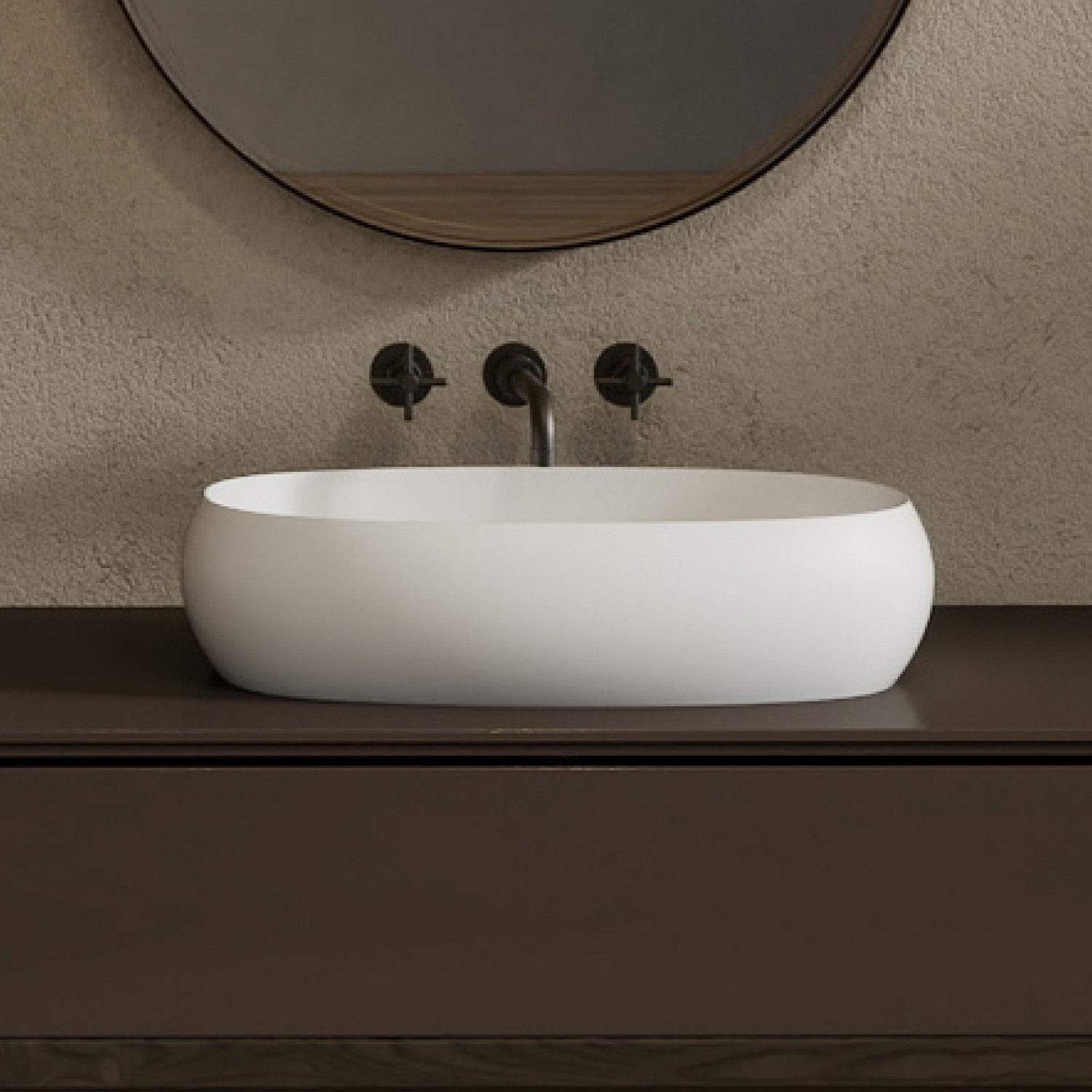 Изображение товара Раковина накладная Abber Stein 58см белый матовый искусственный камень