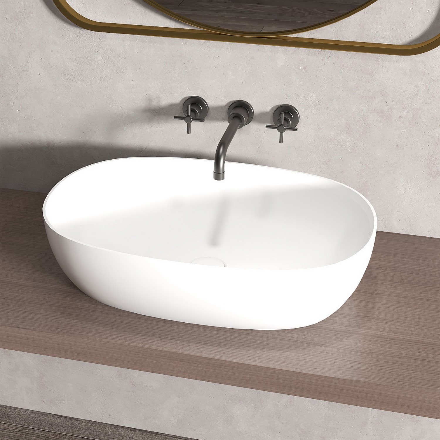 Изображение товара Раковина накладная Abber Stein 60см белый матовый искусственный камень