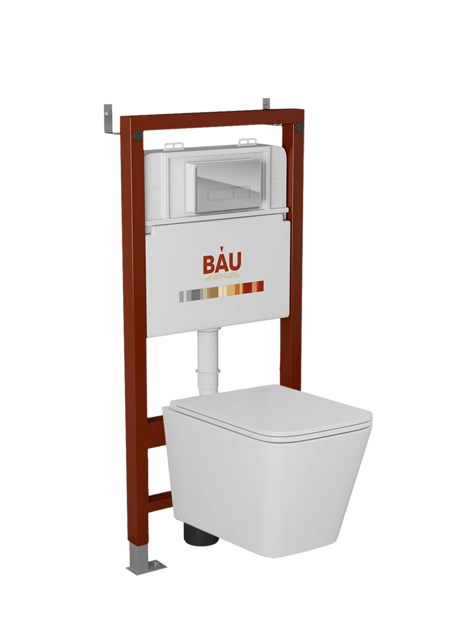 Изображение товара Комплект Bauedge 6 в 1: инсталляция BAU PRO унитаз подвесной безободковый вихревой Bau Stil Hurricane кнопка хром/вставка хром