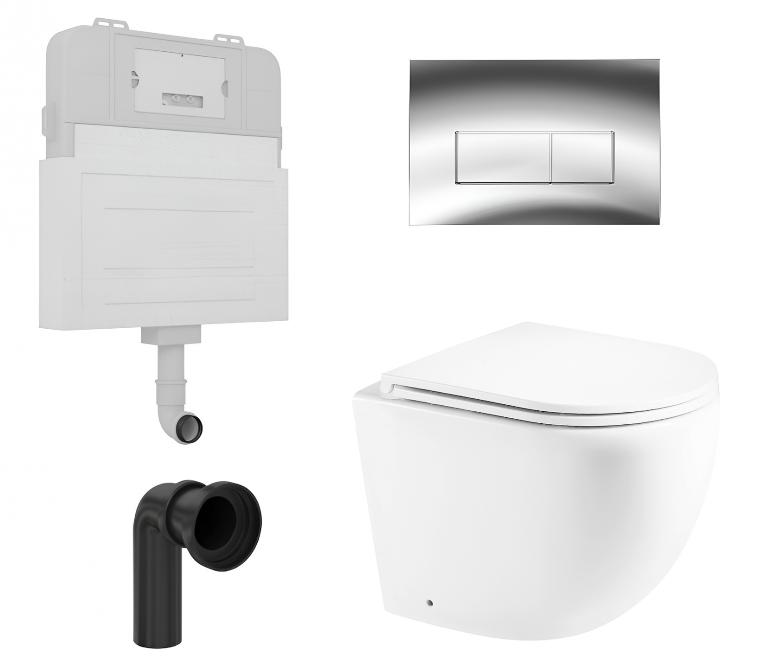 Изображение товара Комплект инсталляция с унитазом 3 в 1 инсталляция Enio Tecnico унитаз приставной Enio Unico кнопка хром Rettangolo