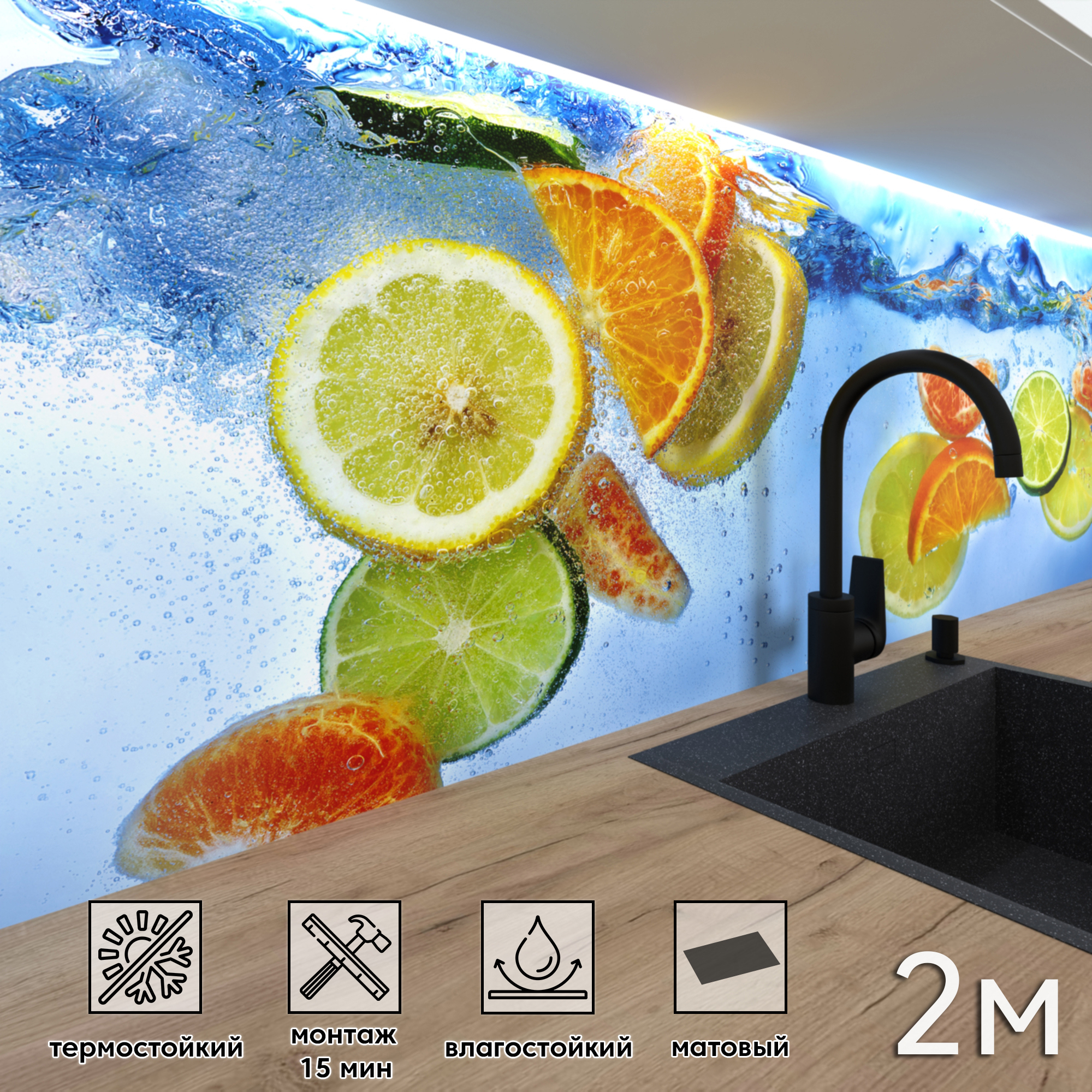 Изображение товара Стеновая панель матовая голубая ПВХ 200x60 см ФАРТУКОФФ ФФ - 198