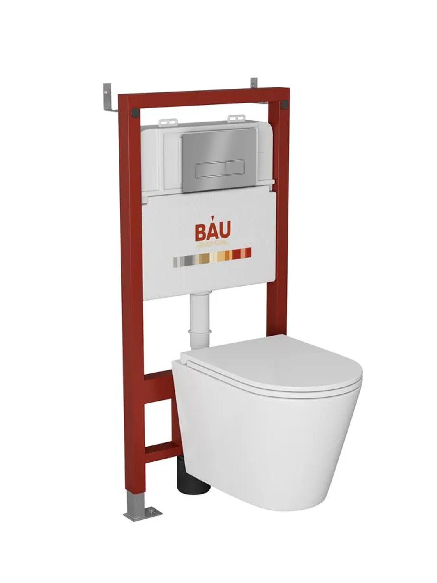 Изображение товара Комплект Bauedge 6 в 1: инсталляция BAU PRO унитаз подвесной Bau Nimb Hurricane с системой смыва Торнадо кнопка BAU Stil серый/вставка хром