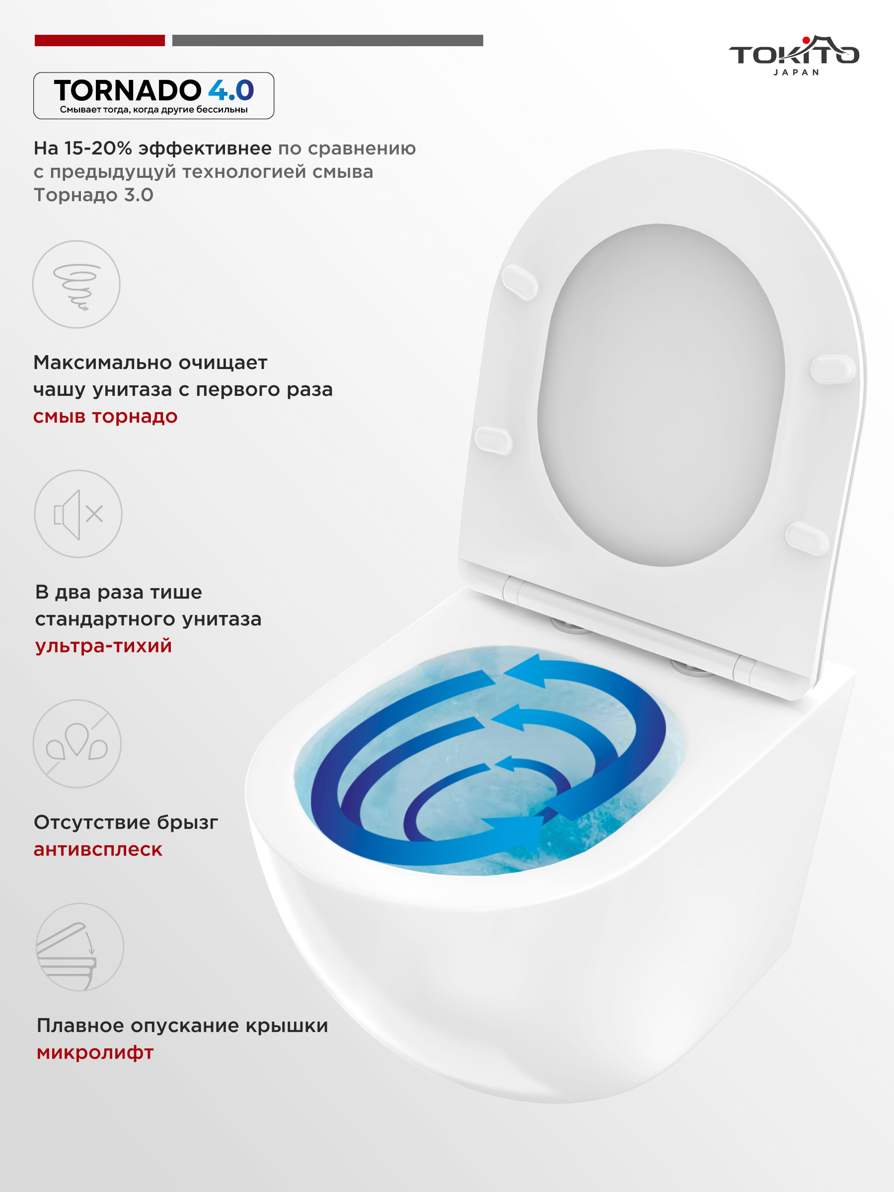 Изображение товара Унитаз подвесной Tokito TOK-TATSUMAKI-4-0TM безободковый с сиденьем микролифт