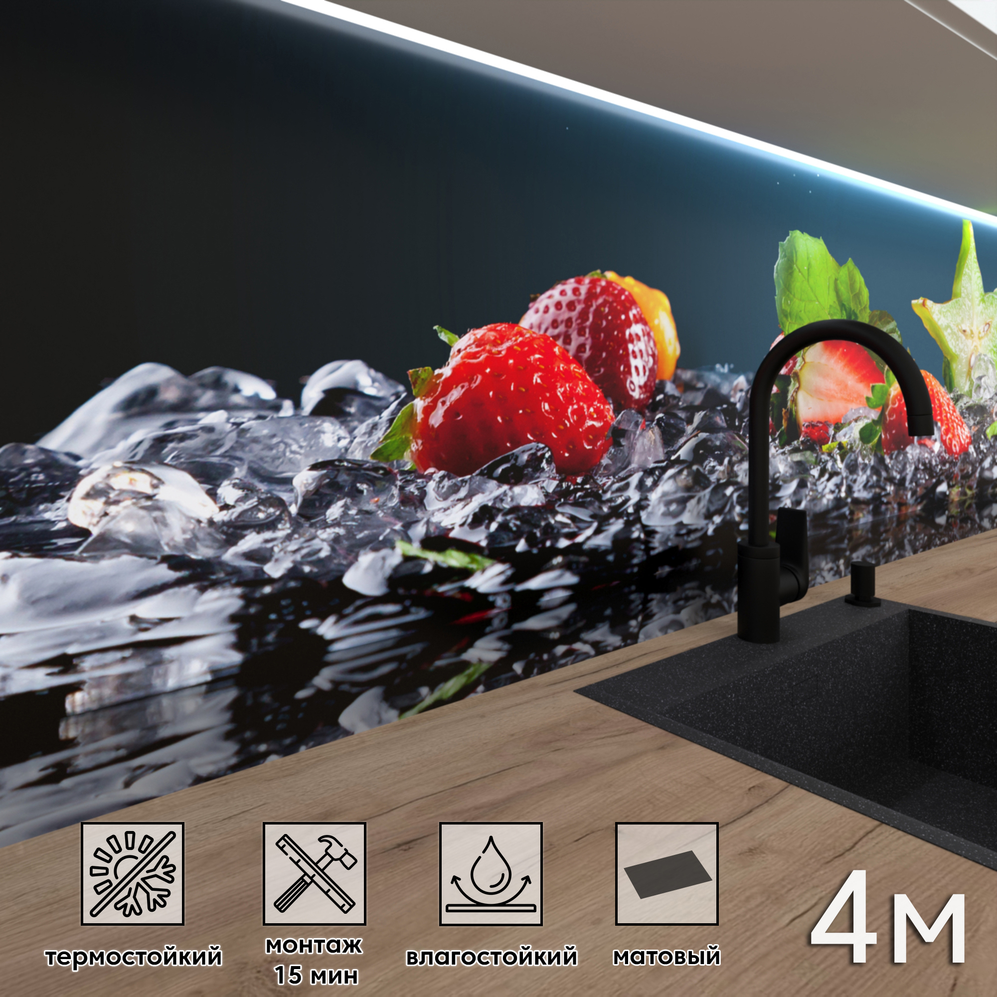 Изображение товара Стеновая панель матовая Фартукофф ФФ - 203 400x60x0.15 см из ПВХ синий/красный