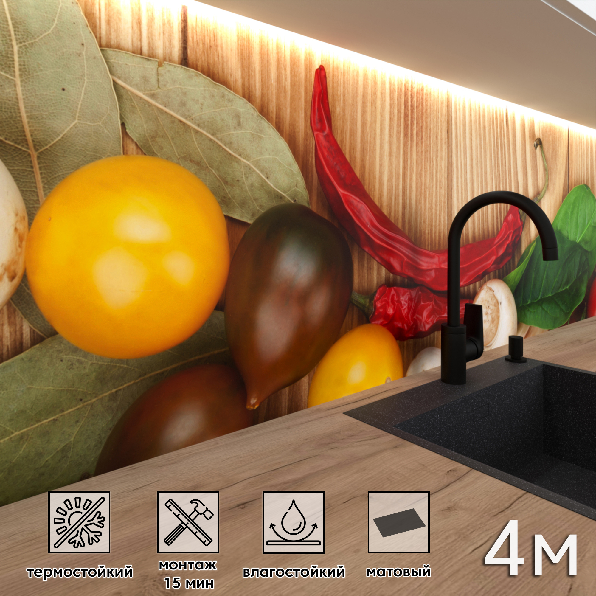 Изображение товара Стеновая панель Матовая Фартукфоф 400x60 см ПВХ зеленый коричневый красный