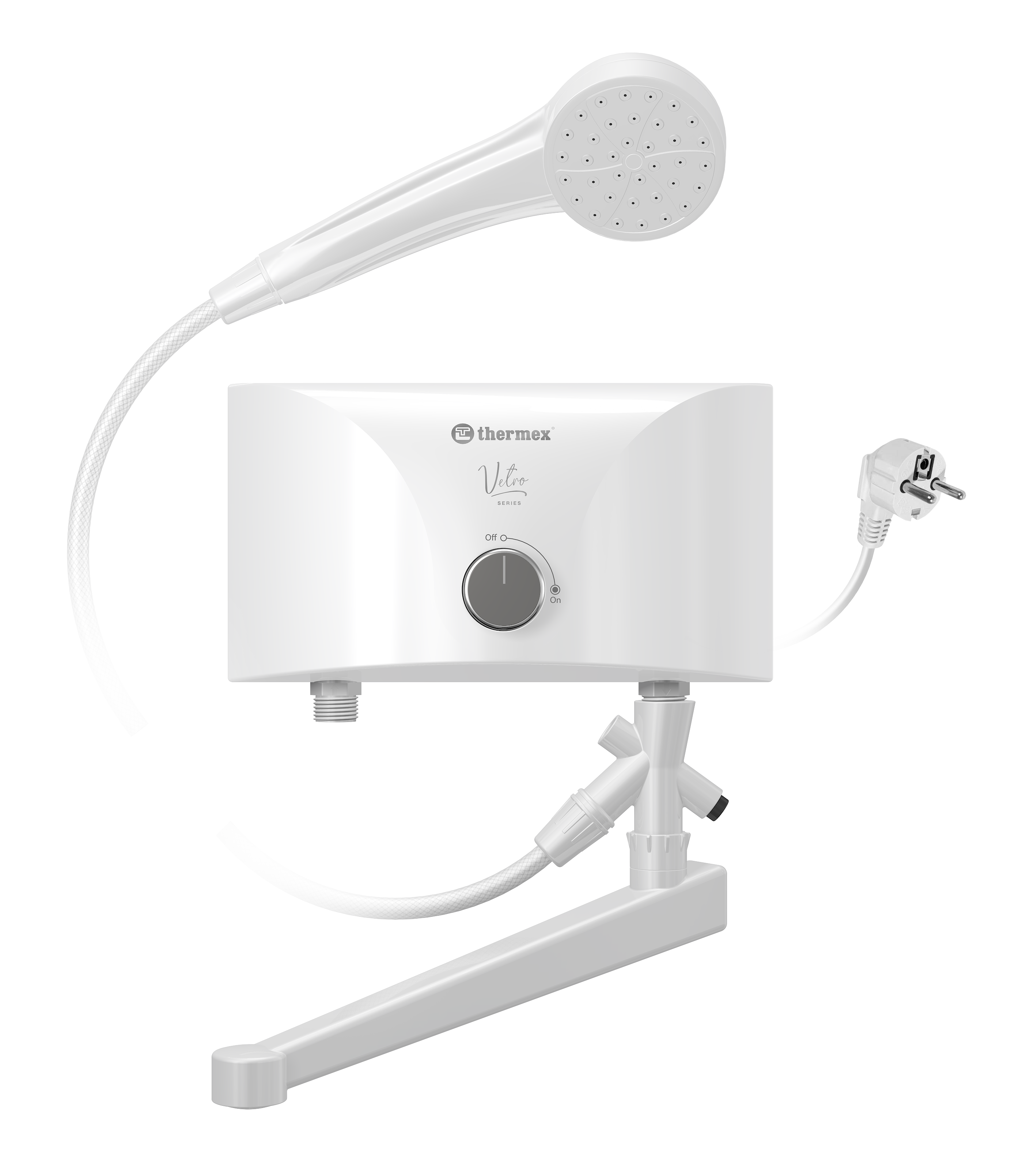 Изображение товара Проточный электрический водонагреватель Thermex Vetro 3500 Combi белый с душевой лейкой