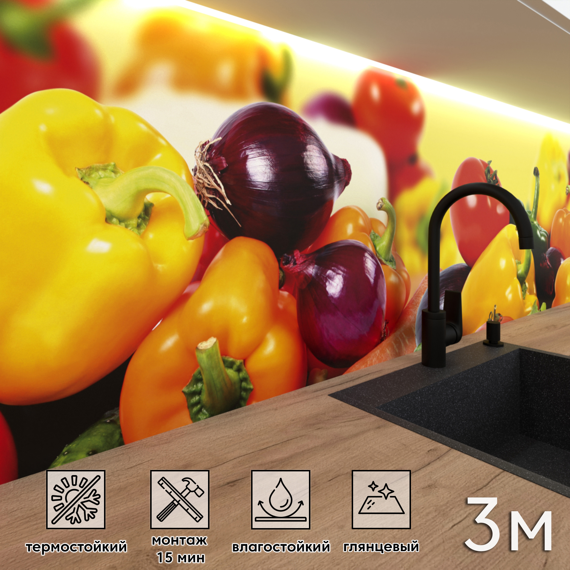 Изображение товара Стеновая панель Фартукофф ФФ - 206 300x60 см влагостойкая глянцевая