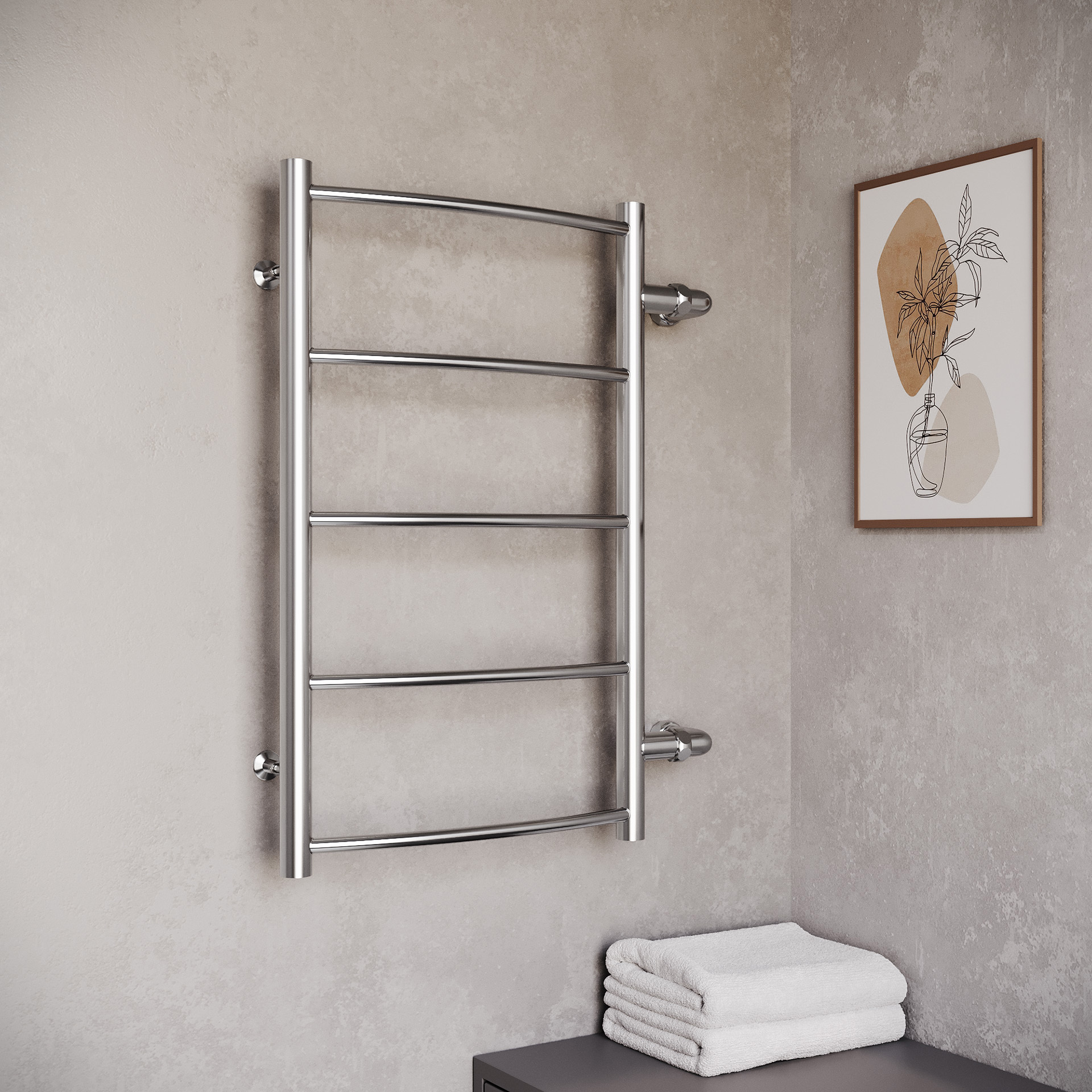 Изображение товара Полотенцесушитель водяной лестница El-Term Грас 70x40 см боковая универсальная подводка нержавеющая сталь хром