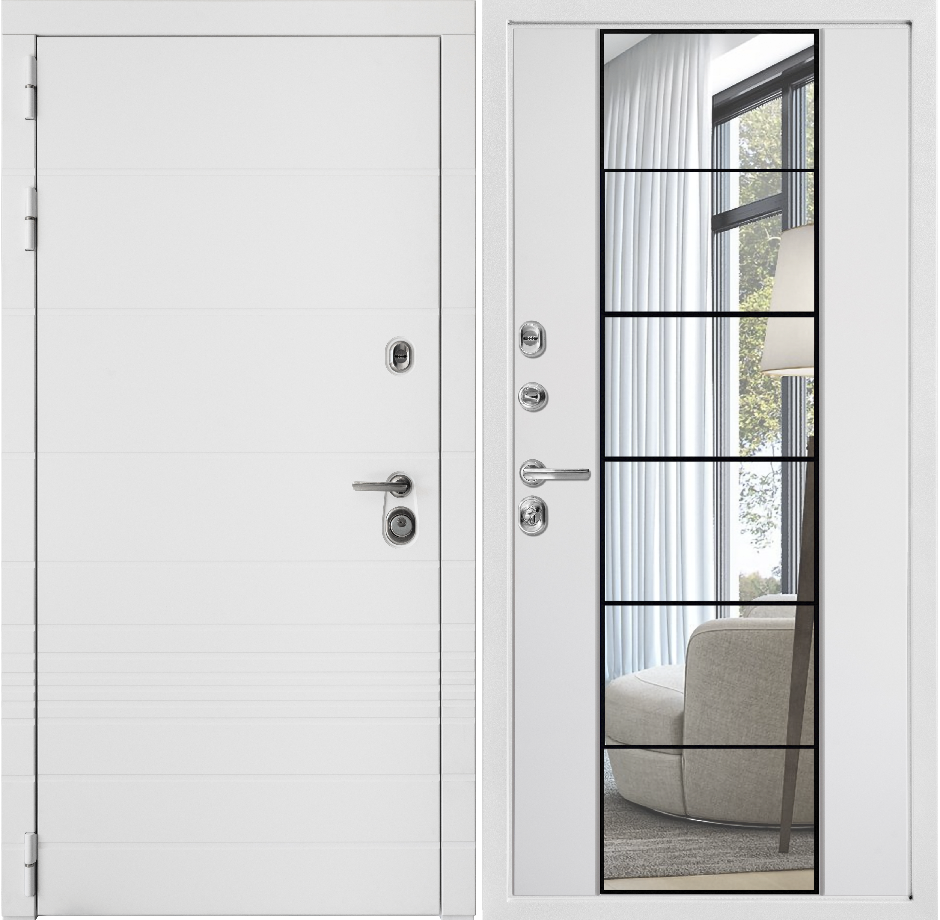 Изображение товара Входная дверь Дверной континент Спарта 7 левый 205x86см цвет софт белый снег/лофт белый с зеркалом