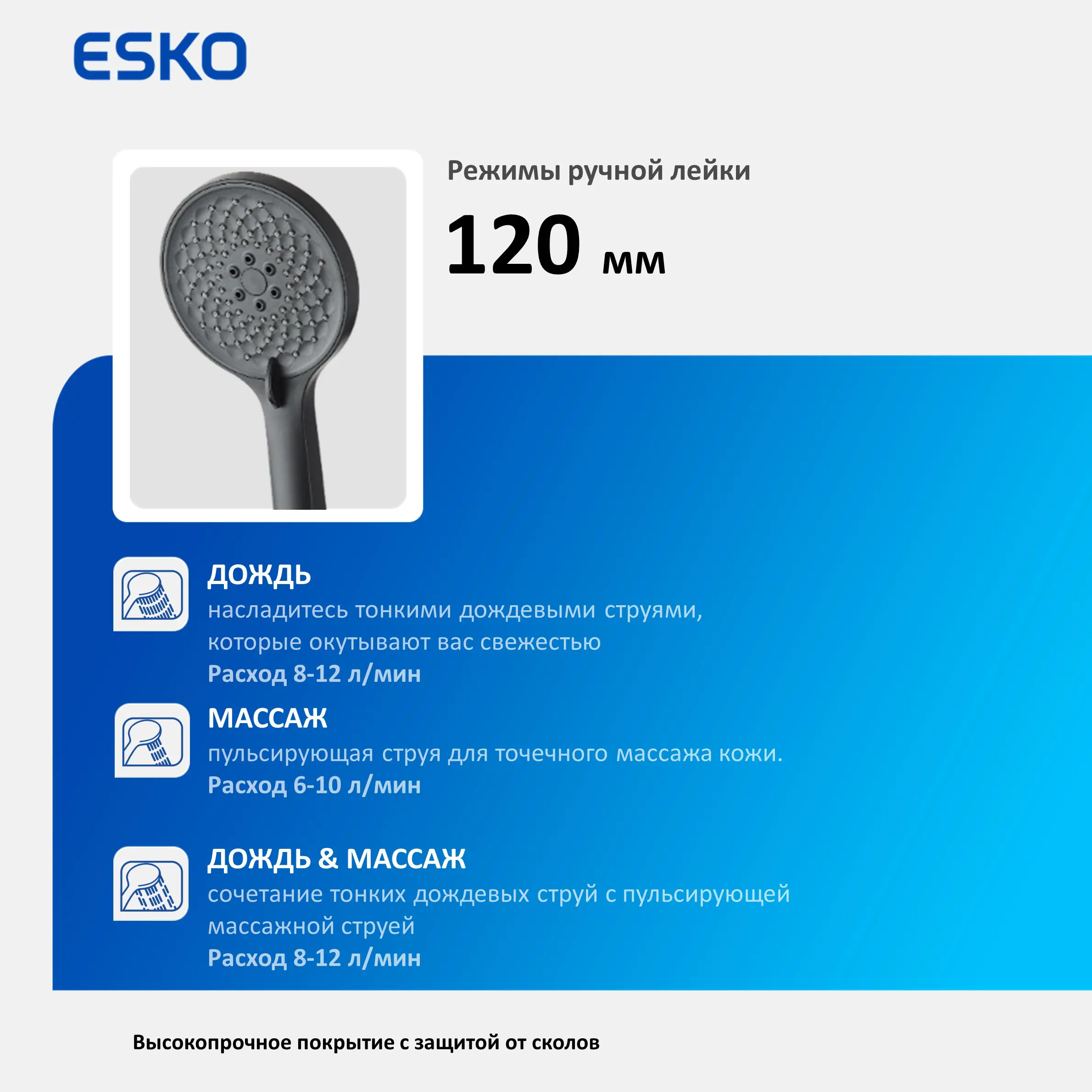 Душевой комплект Esko Vert 3 режима цвет черный матовый - 2