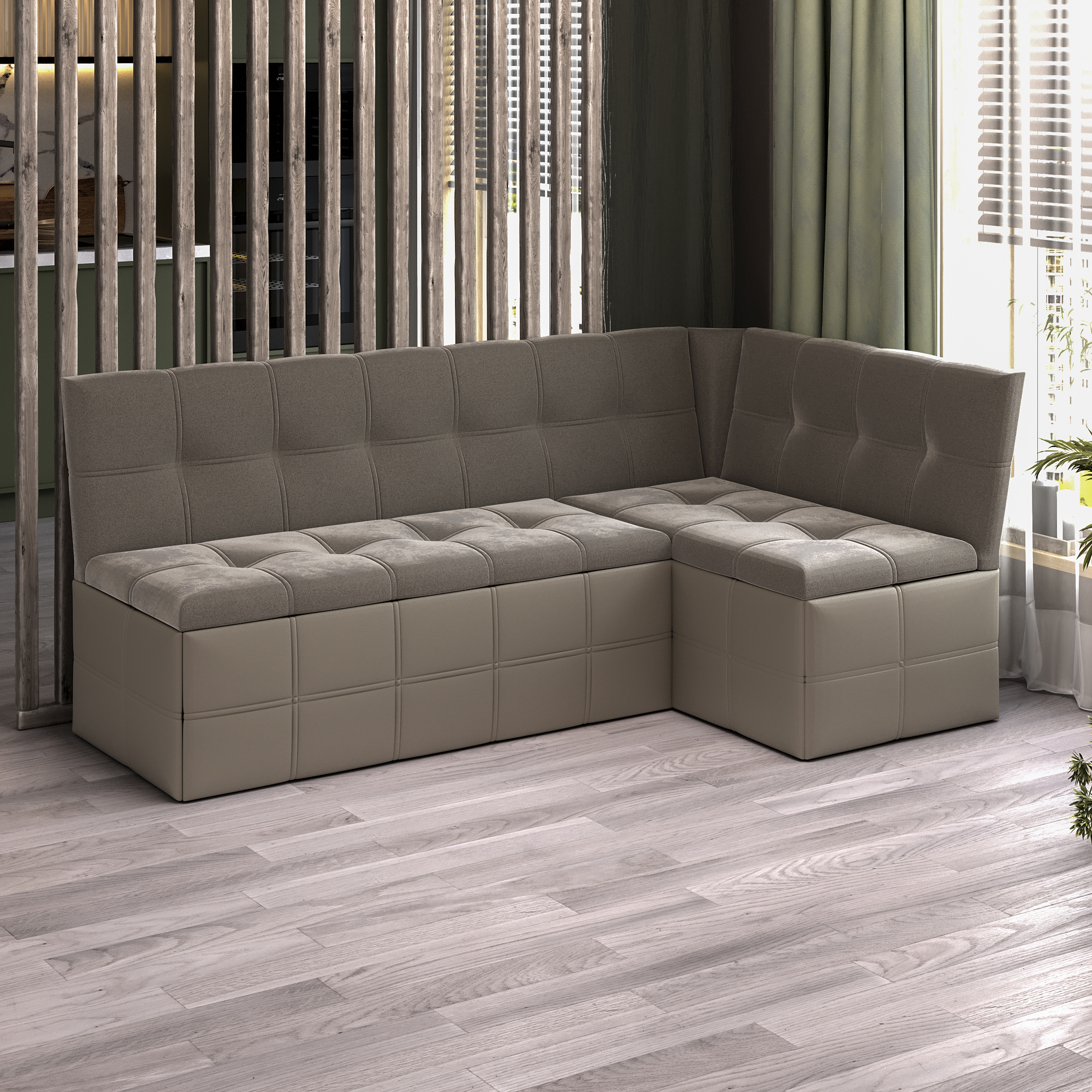 Изображение товара Кухонный диван Трия Домино 221618 118x82x50 см велюр цвет мокко светлый