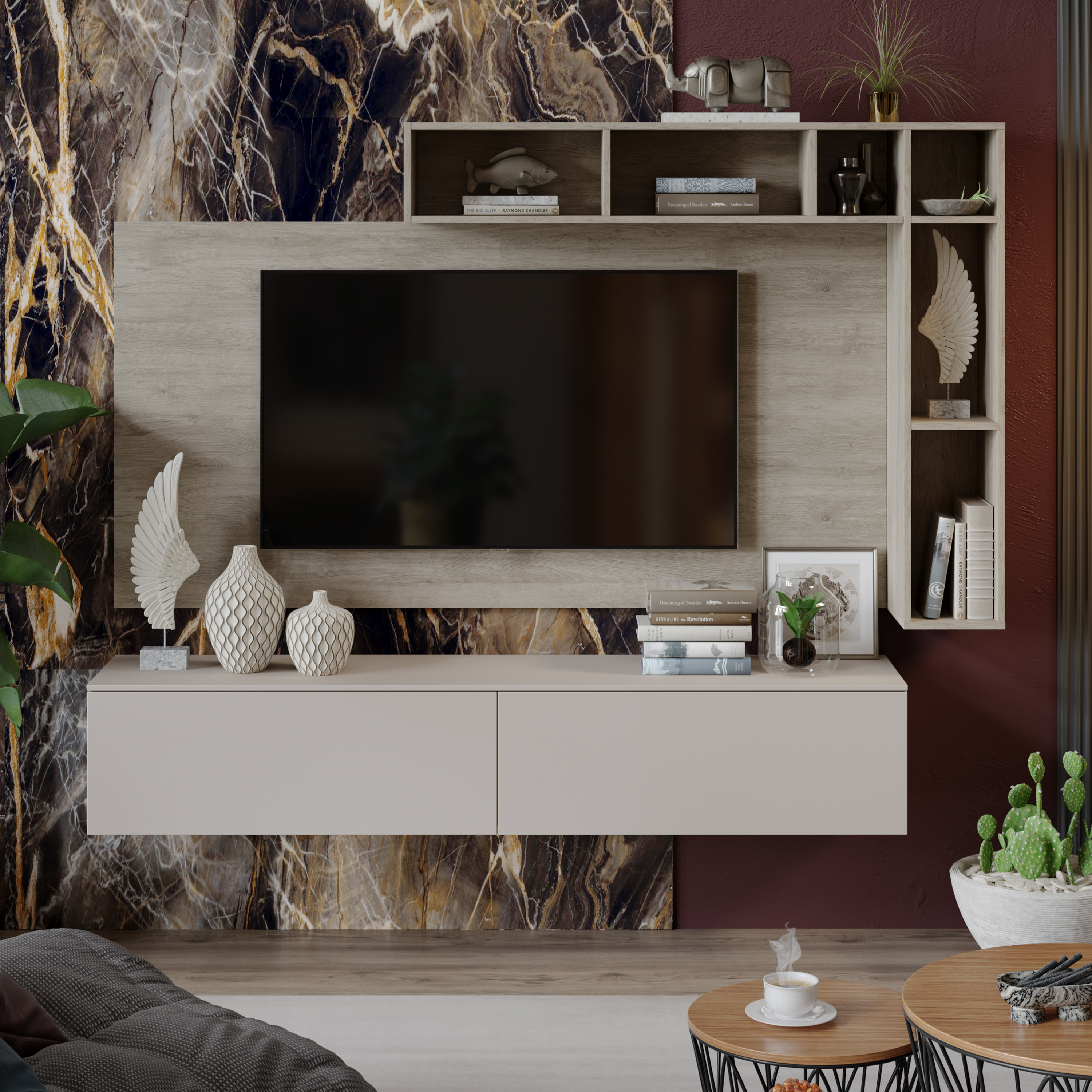 Изображение товара Модульная стенка Трия 180x146x37 см из ЛДСП в современном стиле