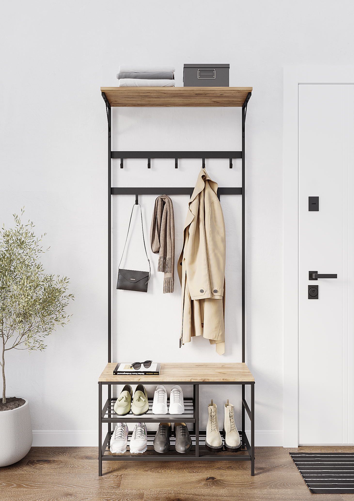 Изображение товара Прихожая Март Отто 75x189x30 см 3 полки сталь цвет черный