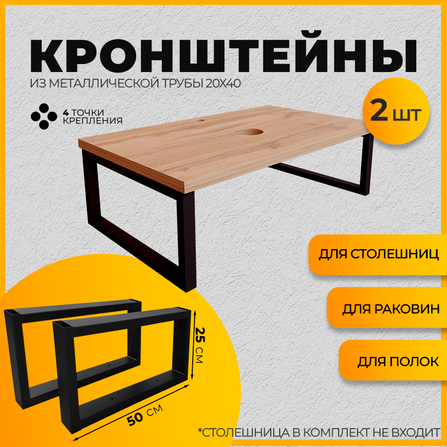 Изображение товара Кронштейн для раковины Железное решение 50x25см для столешницы черные 2 шт