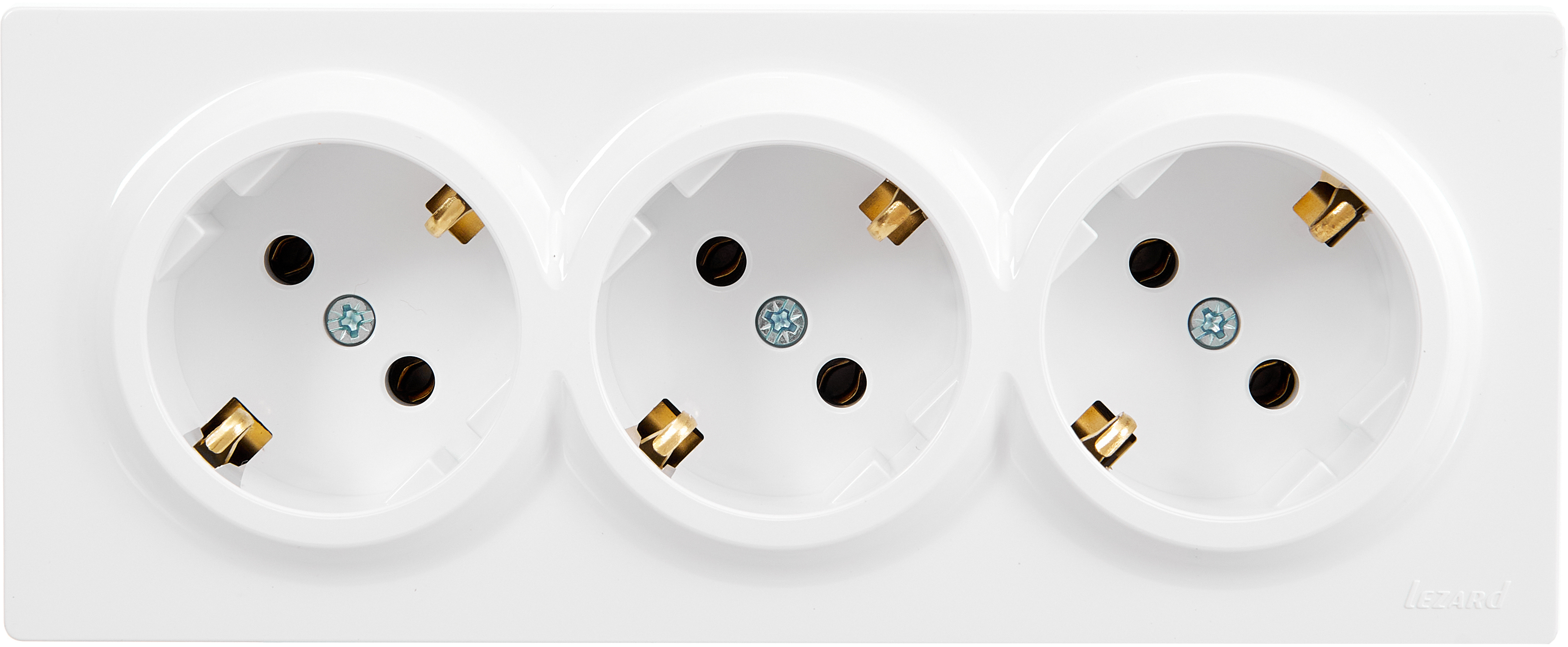 Изображение товара Розетка тройная Lezard Leto с заземлением цвет белый