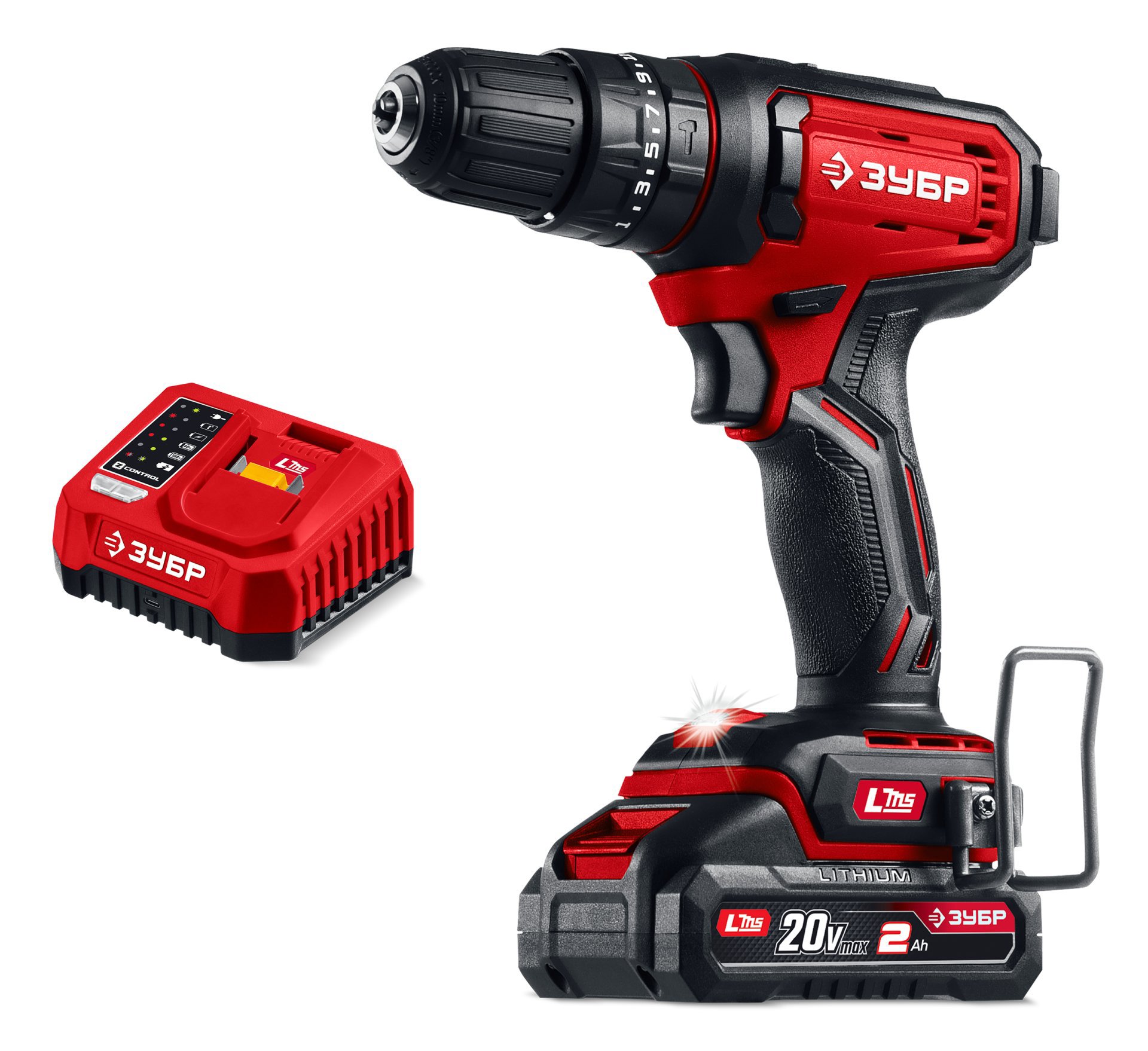 Изображение товара Аккумуляторная ударная дрель-шуруповерт ЗУБР Мастер ДШУ-40-21 20 В с аккумулятором