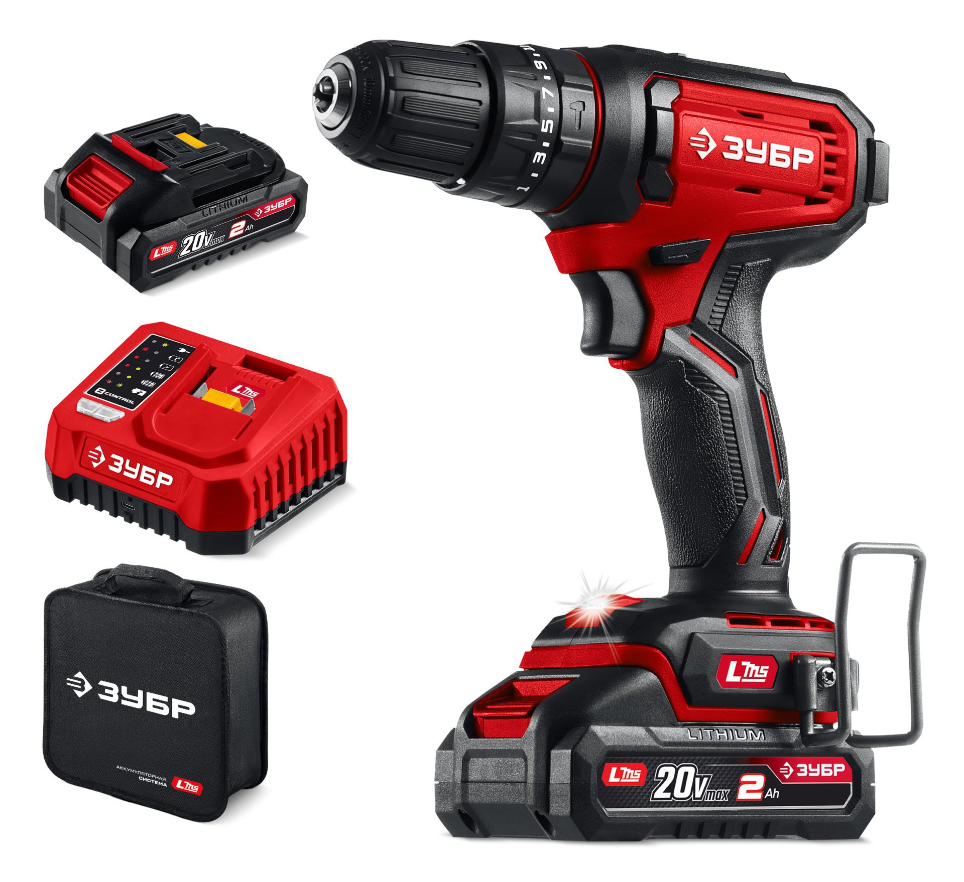 Изображение товара Дрель-шуруповерт аккумуляторная ударная Зубр Мастер ДШУ-40-22, 20 В Li-Ion LMS 2x2 Ач