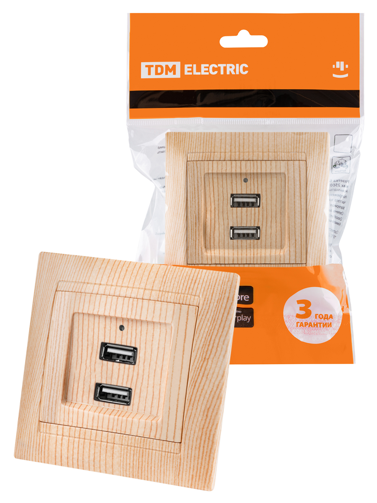 Изображение товара Розетка Tdm electric Лама 2 поста цвет сосна