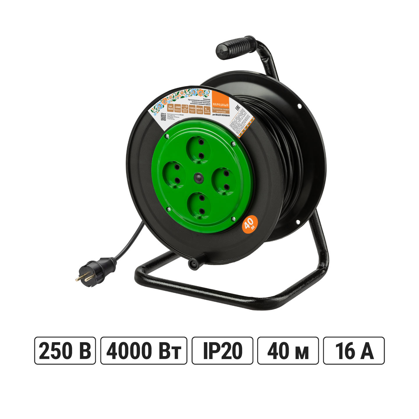 Изображение товара Удлинитель на катушке TDM ELECTRIC SQ1307-0544 40 м 4 розетки без заземления