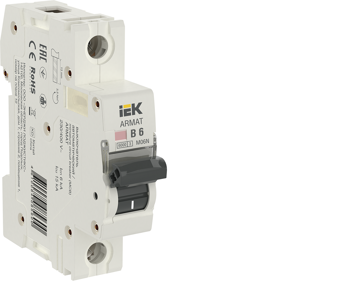 Изображение товара Автоматический выключатель Iek M06N 1P B6 А 6 кА AR-M06N-1-B006
