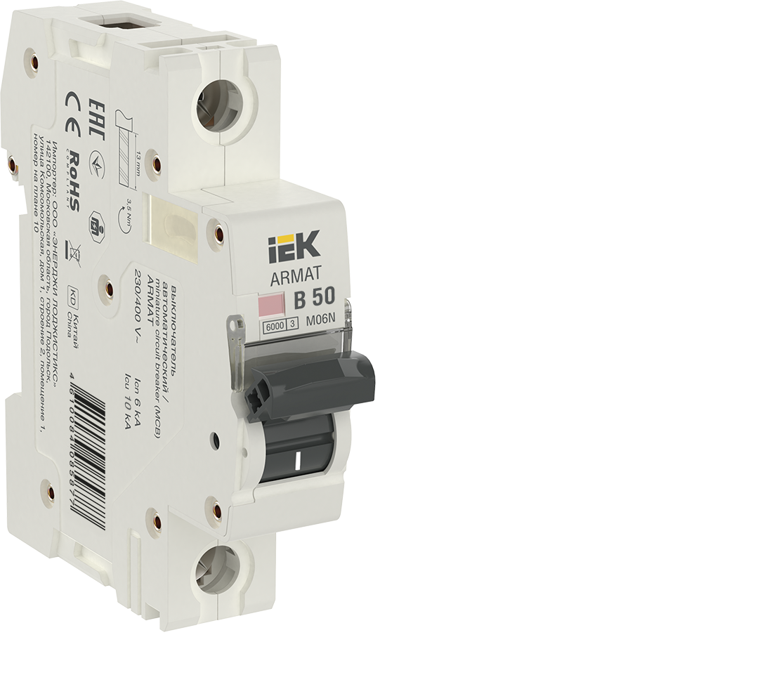 Изображение товара Автоматический выключатель Iek M06N 1P B50 А 6 кА AR-M06N-1-B050
