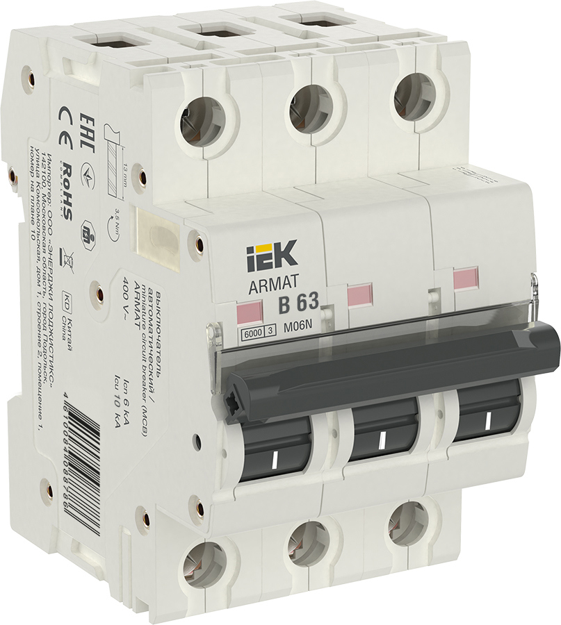 Изображение товара Автоматический выключатель Iek M06N 3P B63 А 6 кА AR-M06N-3-B063