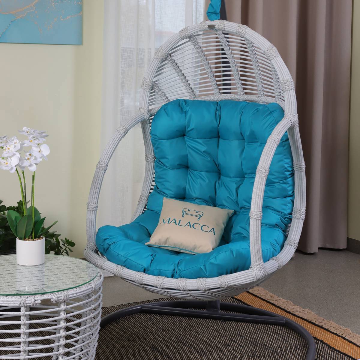 Изображение товара Кресло подвесное Malacca Лучиано для сада и дачи с подушкой и стойкой