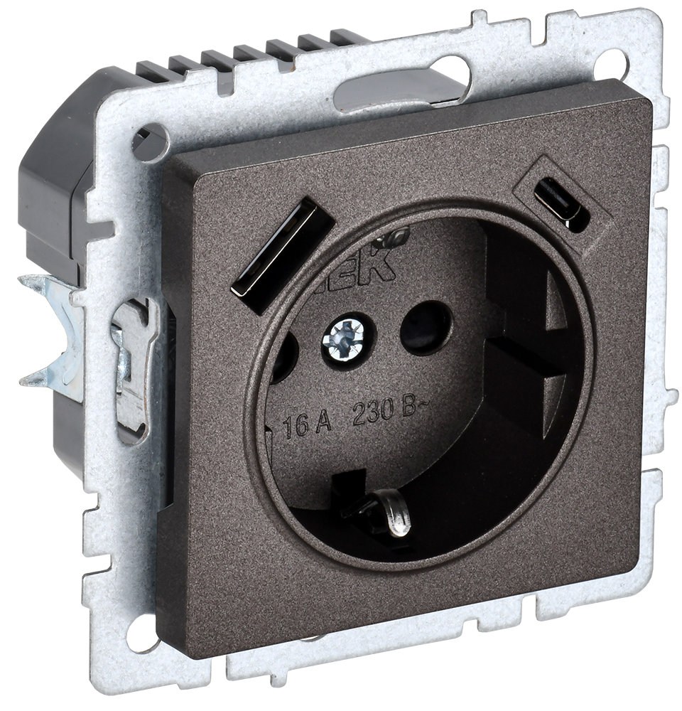 Изображение товара Розетка USB встраиваемая Iek Brite BR-R14-16-U22-018-K45 с заземлением цвет бронза