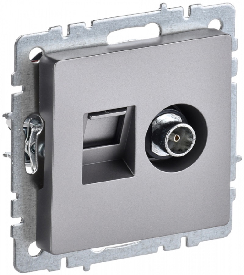 Изображение товара IEK BRITE Розетка двойная TV RJ45 кат5E встраиваемая квадрат серый