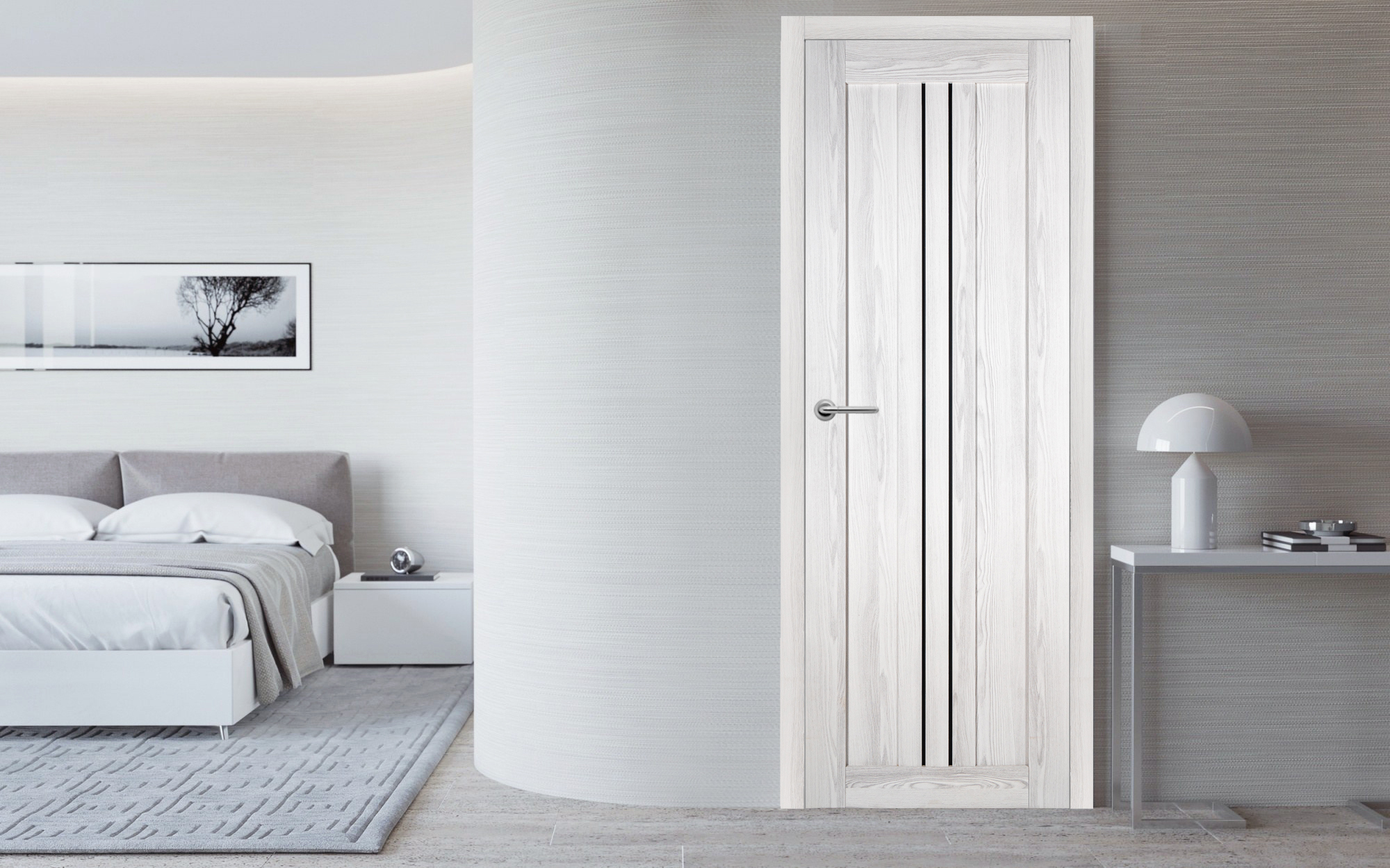 Изображение товара Комплект межкомнатной двери Лесма стиль Рондо 12 глухая 200x60 см ПВХ цвет ривьера айс с коробом и 