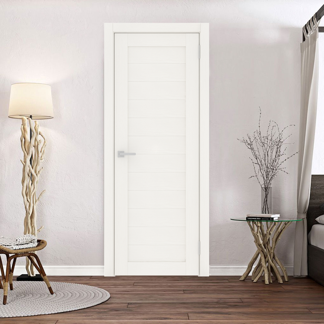 Изображение товара Комплект межкомнатной двери Лесма Стиль Рондо глухая 200x60см пленка ПВХ цвет белое дерево с коробом и наличниками