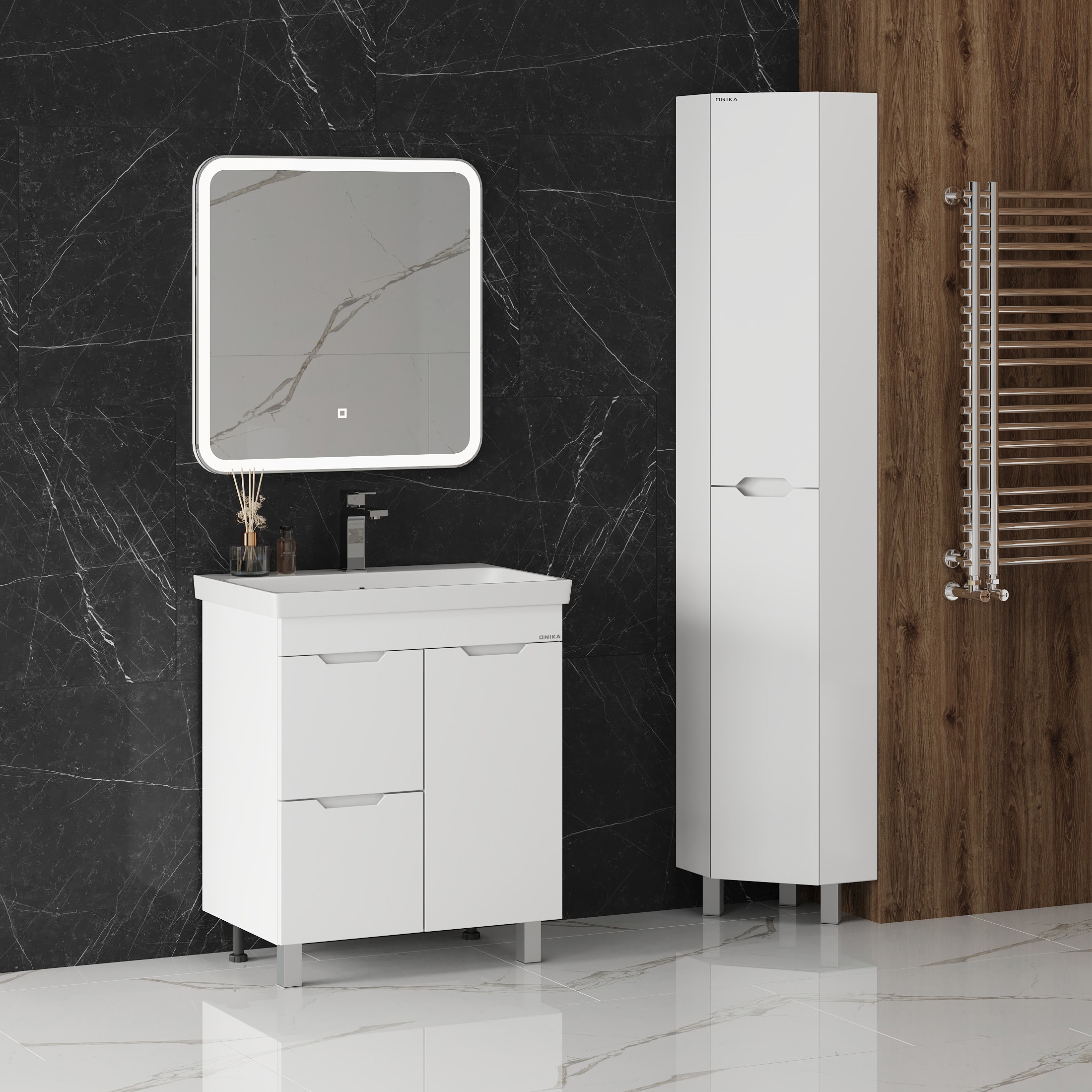 Изображение товара Пенал для ванной Onika Айленд 30 угловой, напольный, белый