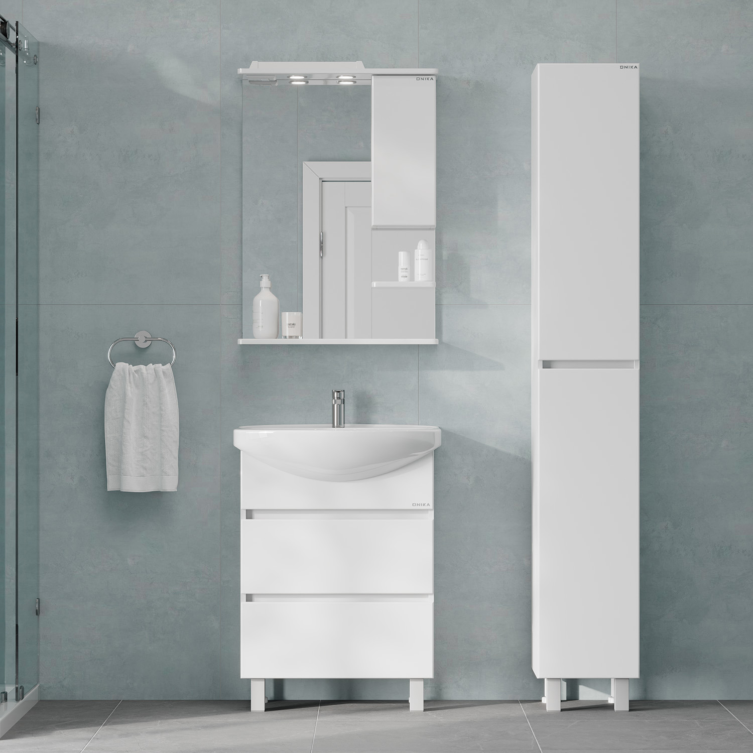 Изображение товара Тумба под раковину ONIKA Элита 60 белая напольная с ящиками для ванной