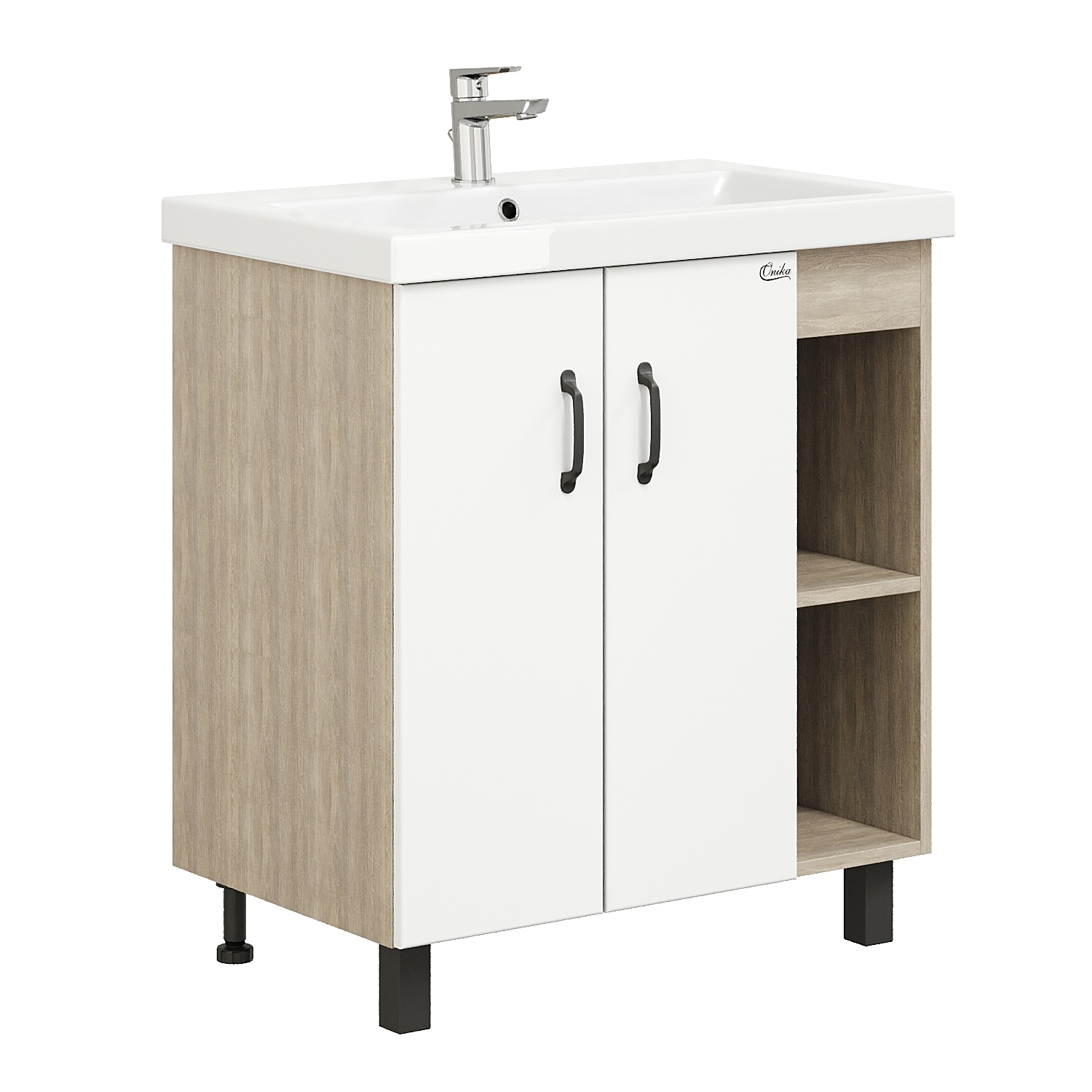 Изображение товара Тумба под раковину ONIKA Тимбер 70 66см для ванной комнаты белый дуб матовая фурнитура