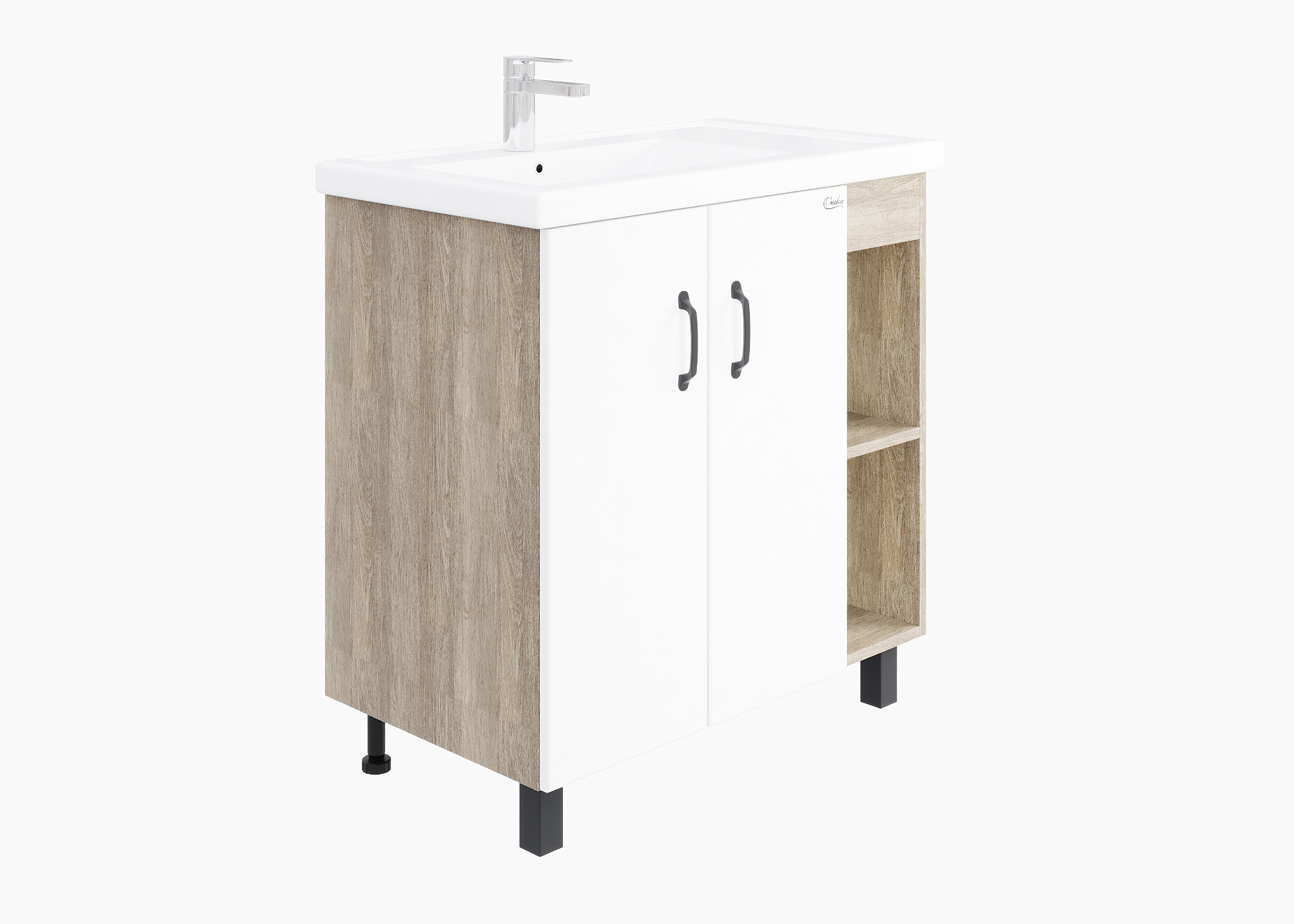 Изображение товара Тумба под раковину ONIKA Тимбер 77 см белый дуб матовая фурнитура для ванной