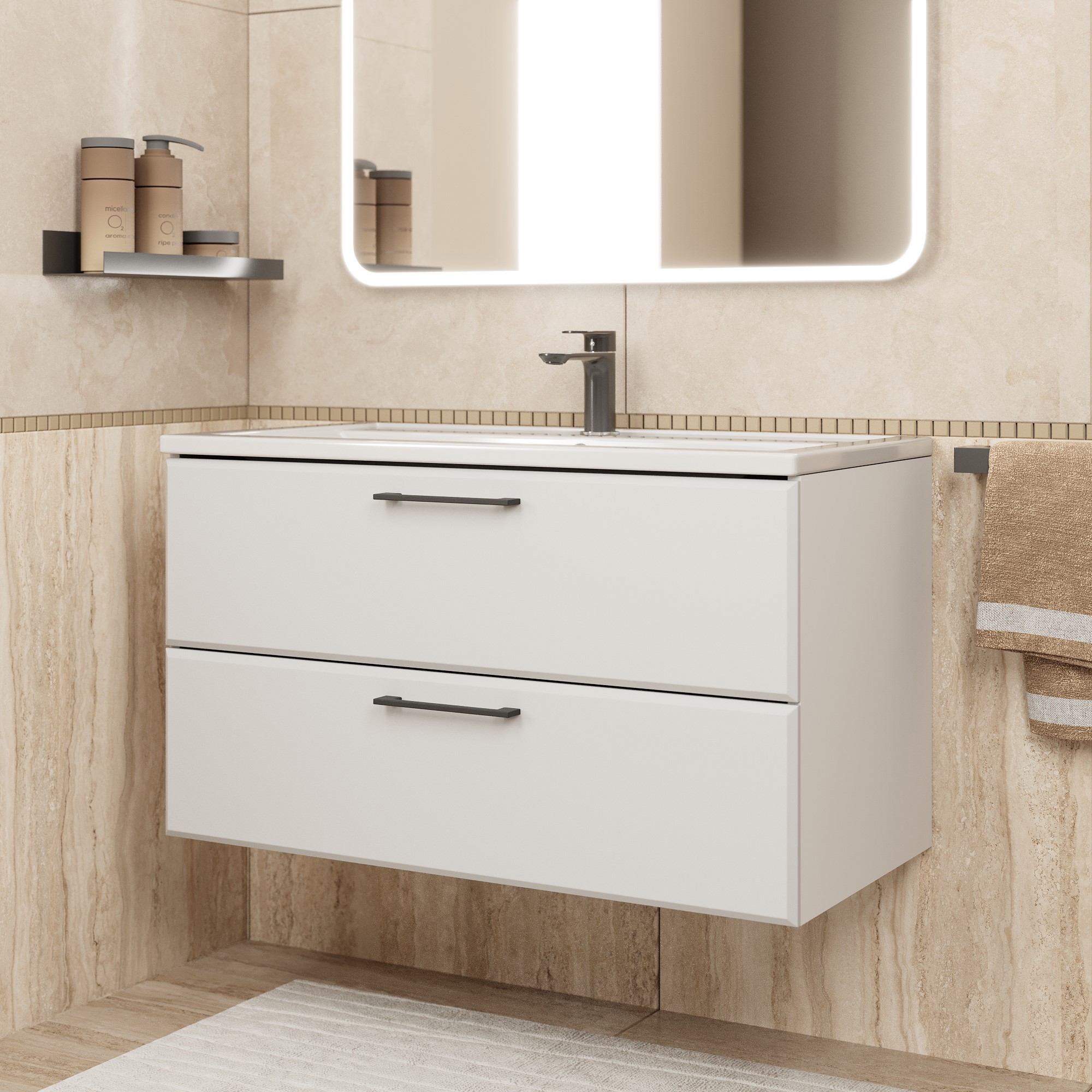 Изображение товара Подвесная тумба под раковину Uperwood TFosterNEW90w 89.6 см белая с 2 ящиками для ванной