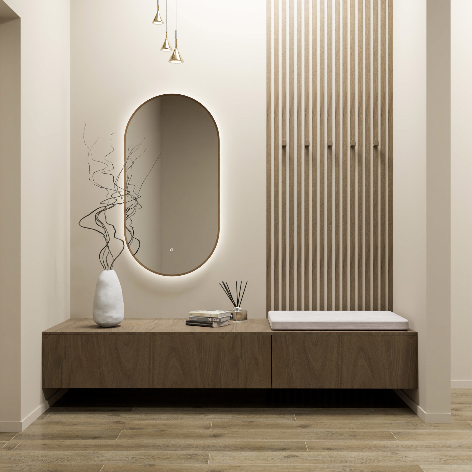 Изображение товара Зеркало для ванной Fixsen FX-3080G с подсветкой LED овальное 40x80 см золото-сатин