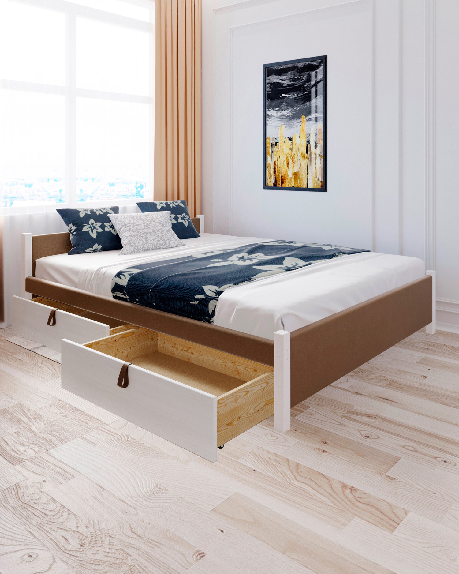 Изображение товара Кровать Solarius Классика с 2 ящиками 130x63x200 см дерево велюр