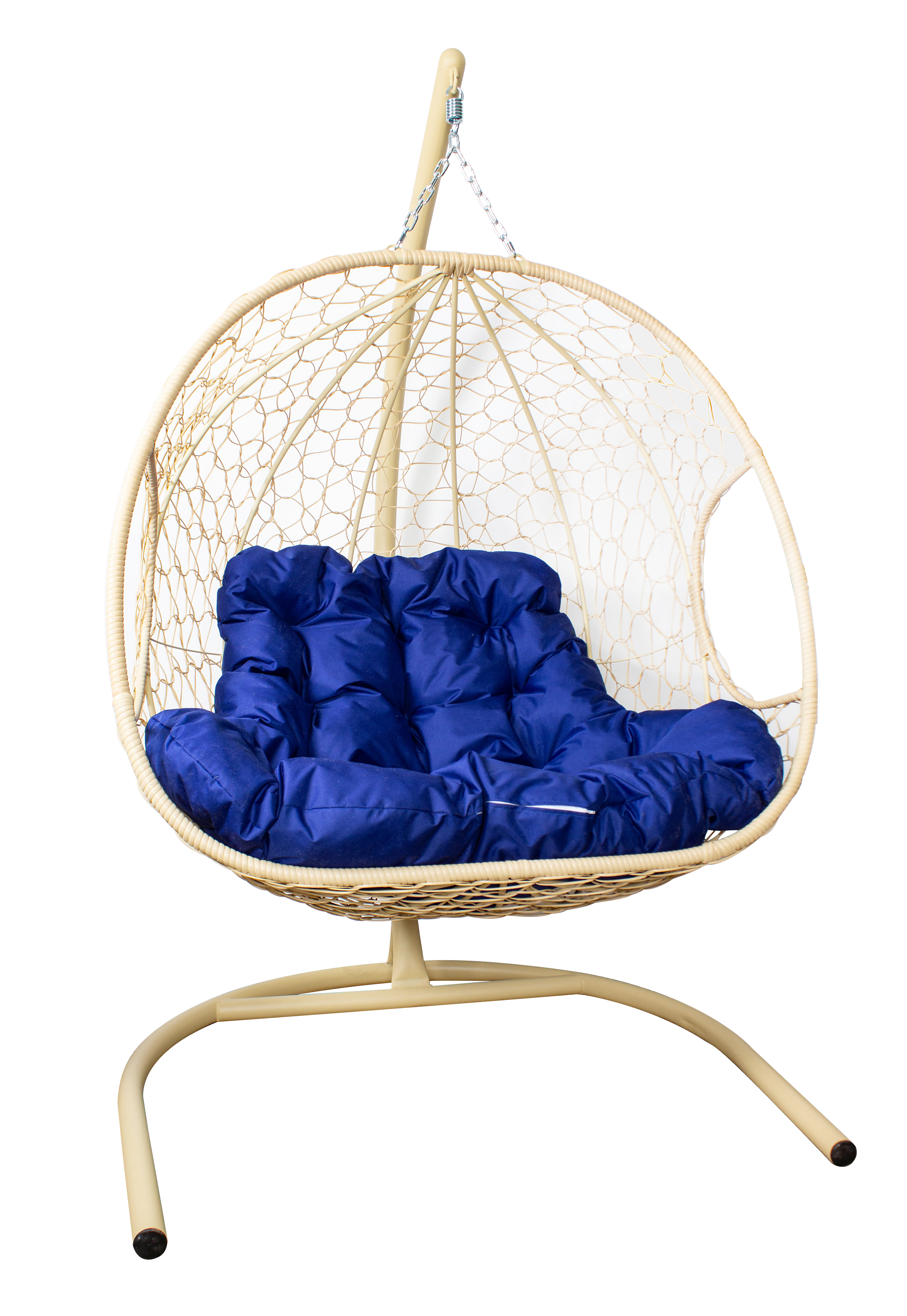 Изображение товара Подвесное кресло-кокон 2-х местное M-group Dlya Dvoih бежевое с синей подушкой