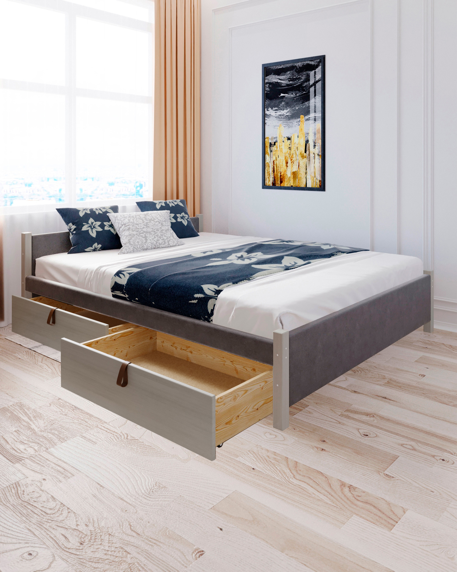 Изображение товара Кровать Solarius Классика 130x63x200 см дерево с реечным основанием цвет темно-серый/платиновый