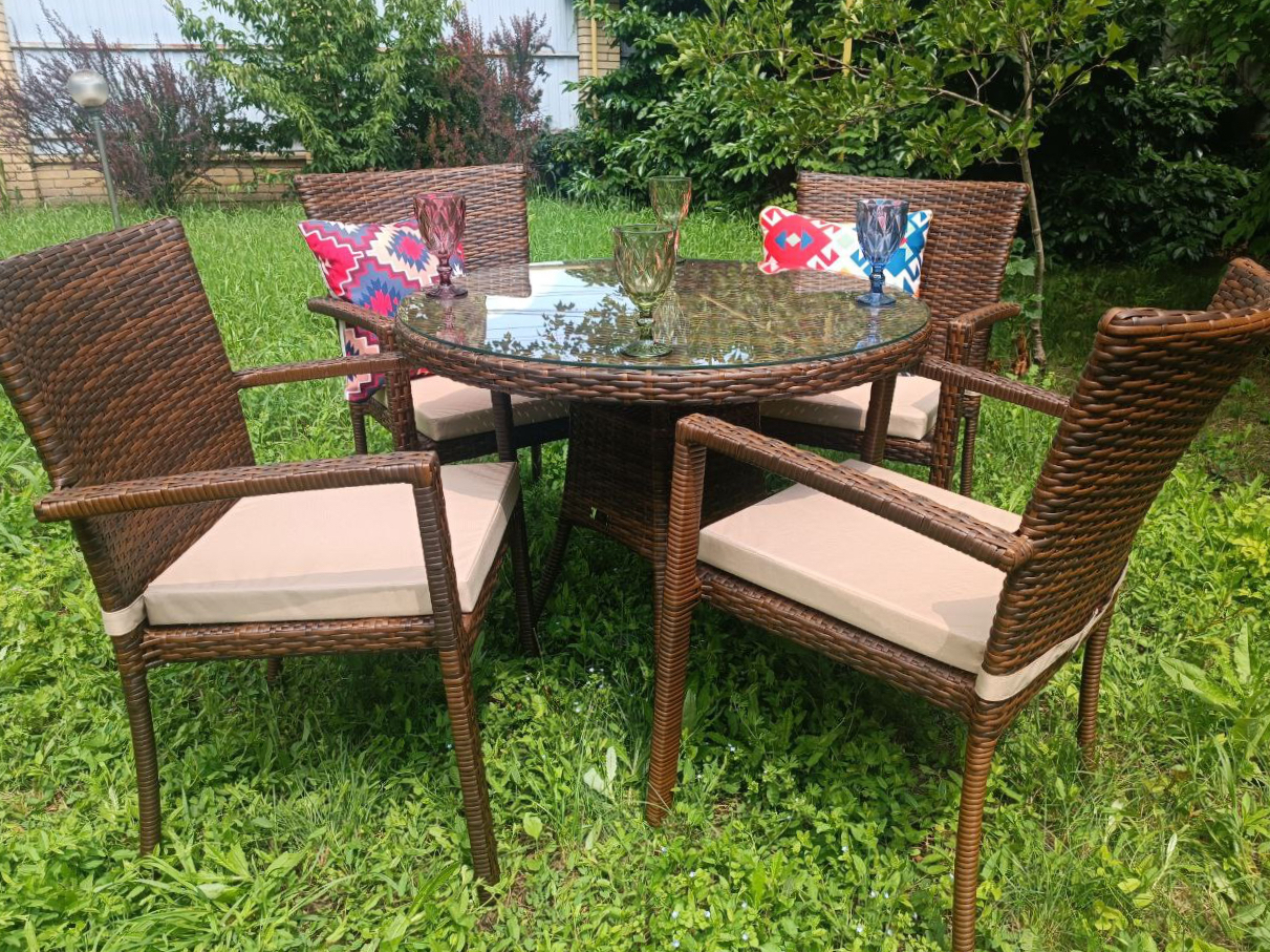 Изображение товара Набор садовой мебели для обеда Sunset Милан лайсвуд искусственный ротанг цвет коричневый стол и 4 стула