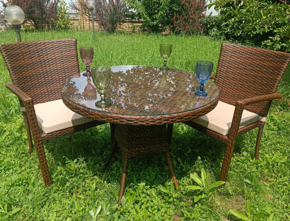 Изображение товара Набор садовой мебели для обеда Sunset Милан лайсвуд искусственный ротанг цвет бежевый стол и 2 стула