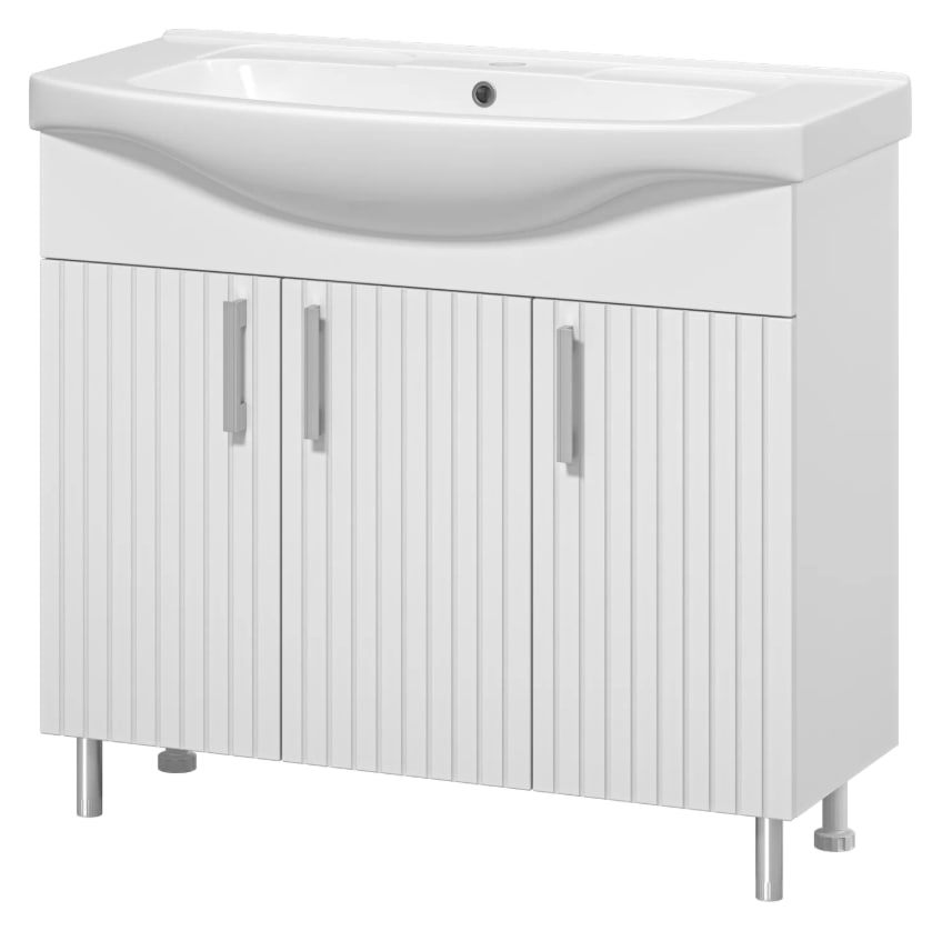 Изображение товара Тумба с раковиной Misty Изео 95 белая напольная современная с доводчиком Изображение товара Тумба с раковиной Misty Изео 95 белая напольная современная с доводчиком